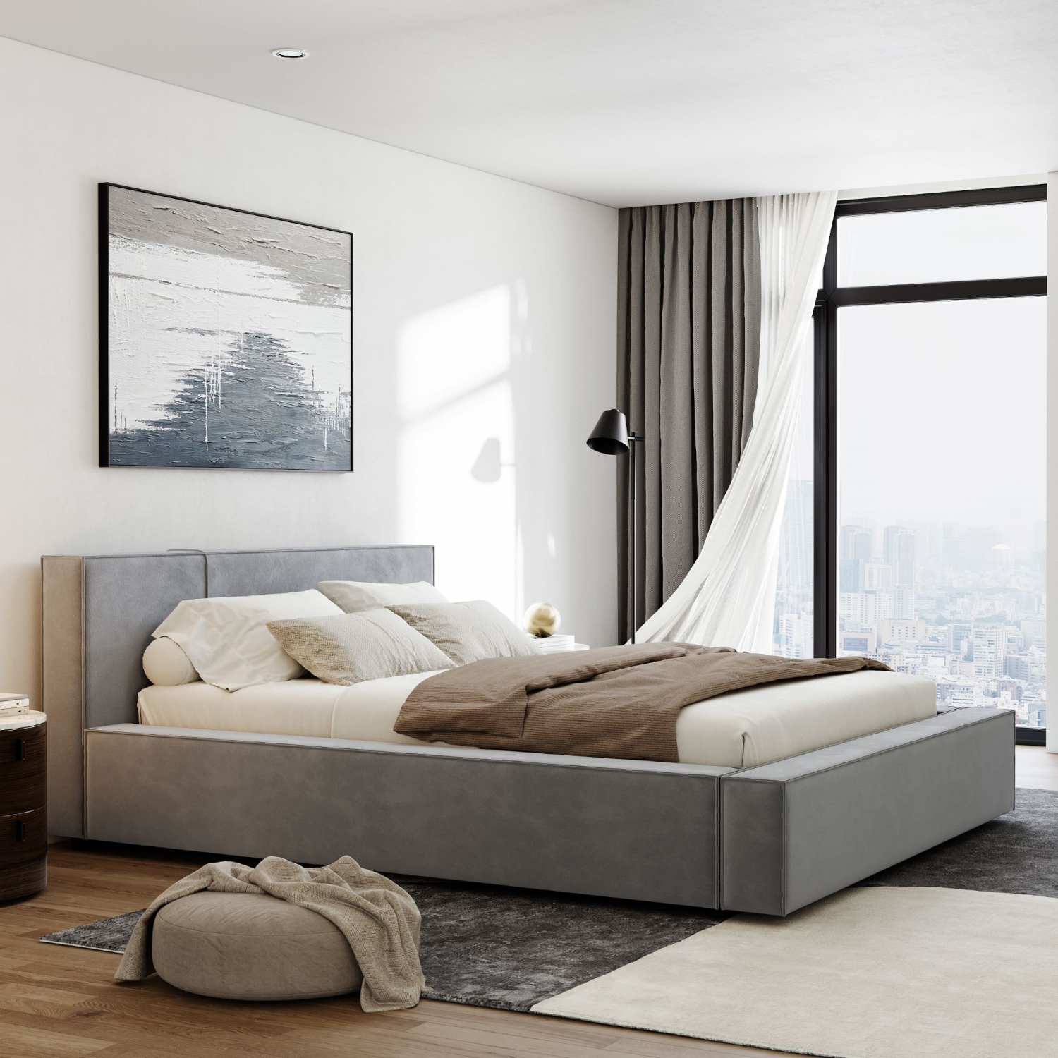 Valencia Luisa Fabric King Bed Frame, Grey