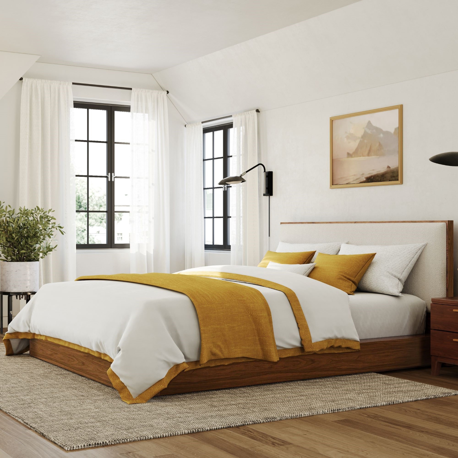 Valencia – Cadre de grand lit Gianna, bois de noyer naturel