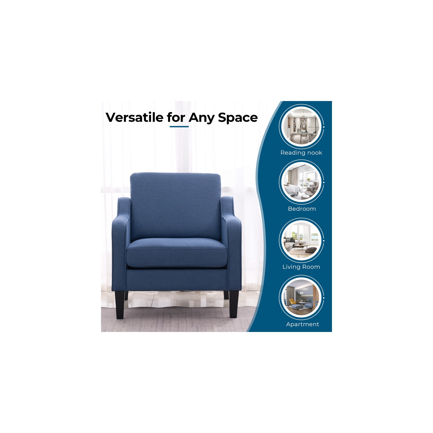 Karl Home Cotton And Linen Contemporary Accent Chair Armchair For Living Room Blue