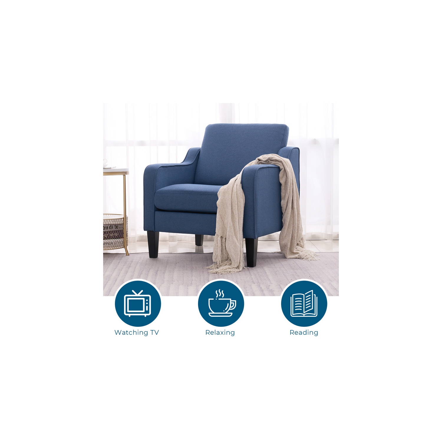 Karl Home Cotton And Linen Contemporary Accent Chair Armchair For Living Room Blue