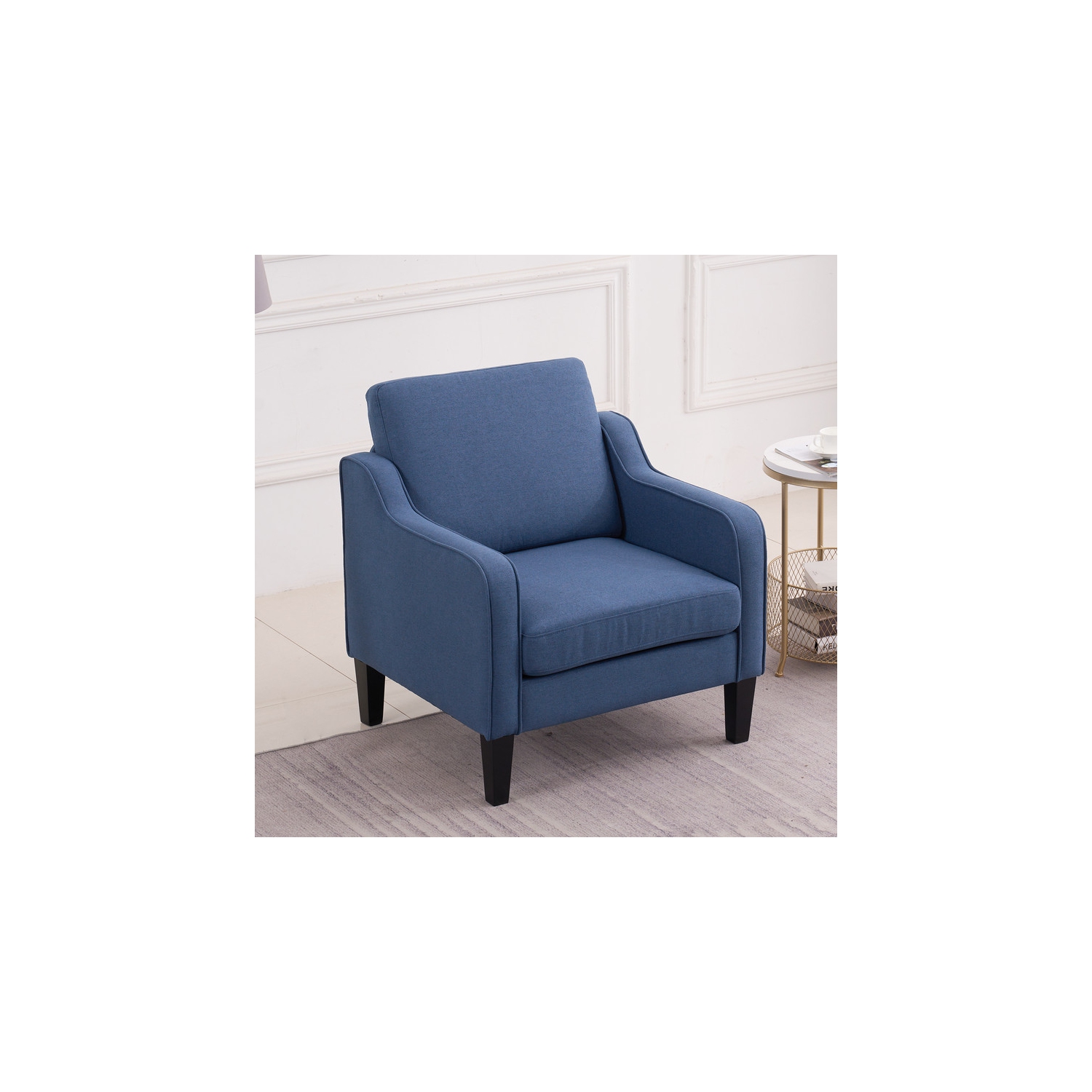 Karl Home Cotton And Linen Contemporary Accent Chair Armchair For Living Room Blue