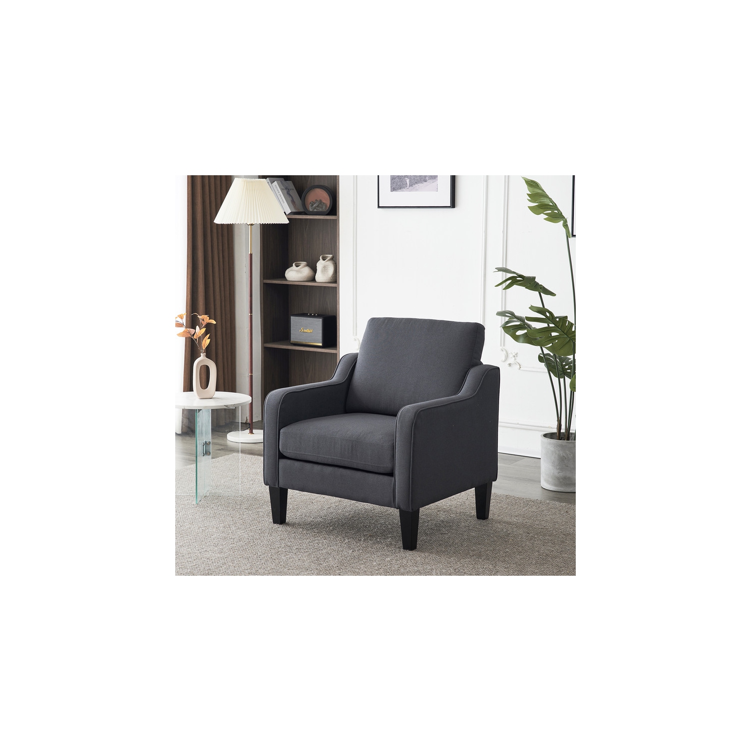 Karl Home Cotton And Linen Contemporary Accent Chair Armchair For Living Room Dark Grey