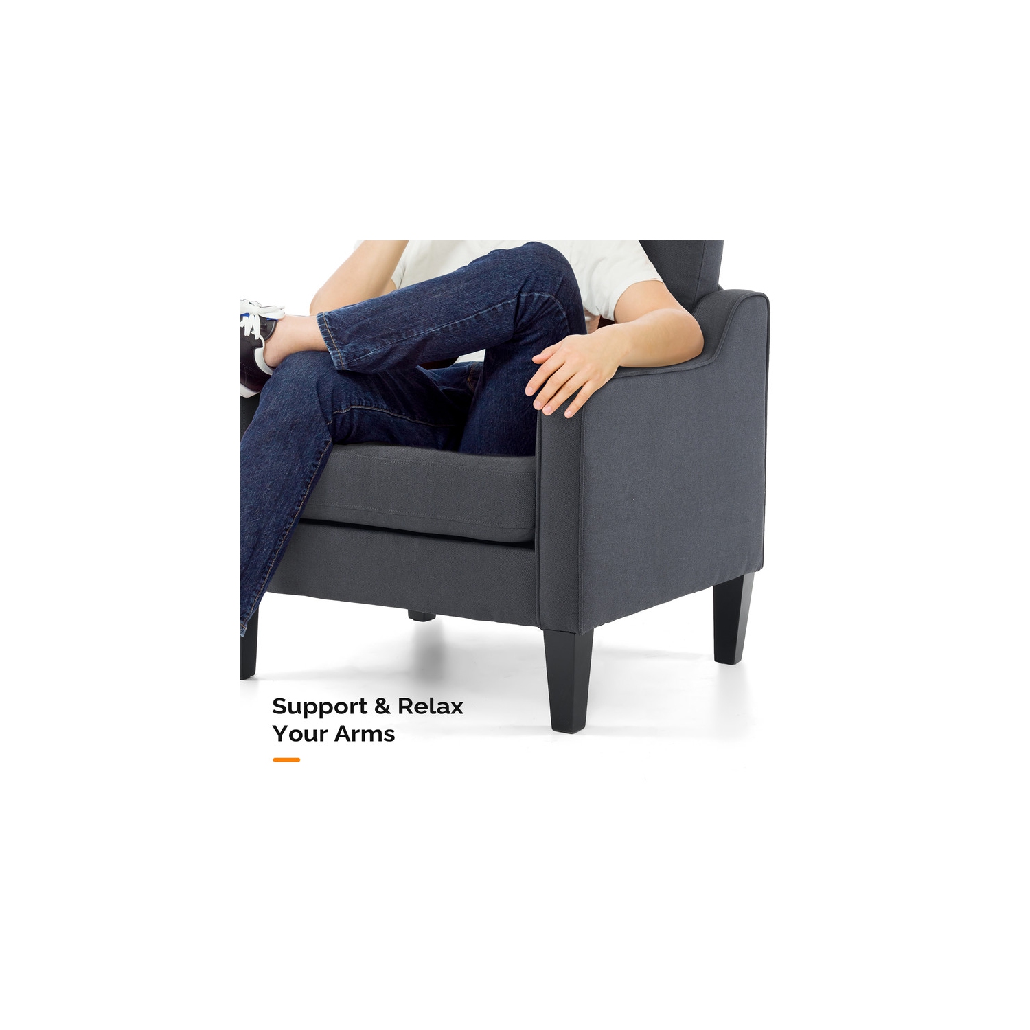 Karl Home Cotton And Linen Contemporary Accent Chair Armchair For Living Room Dark Grey