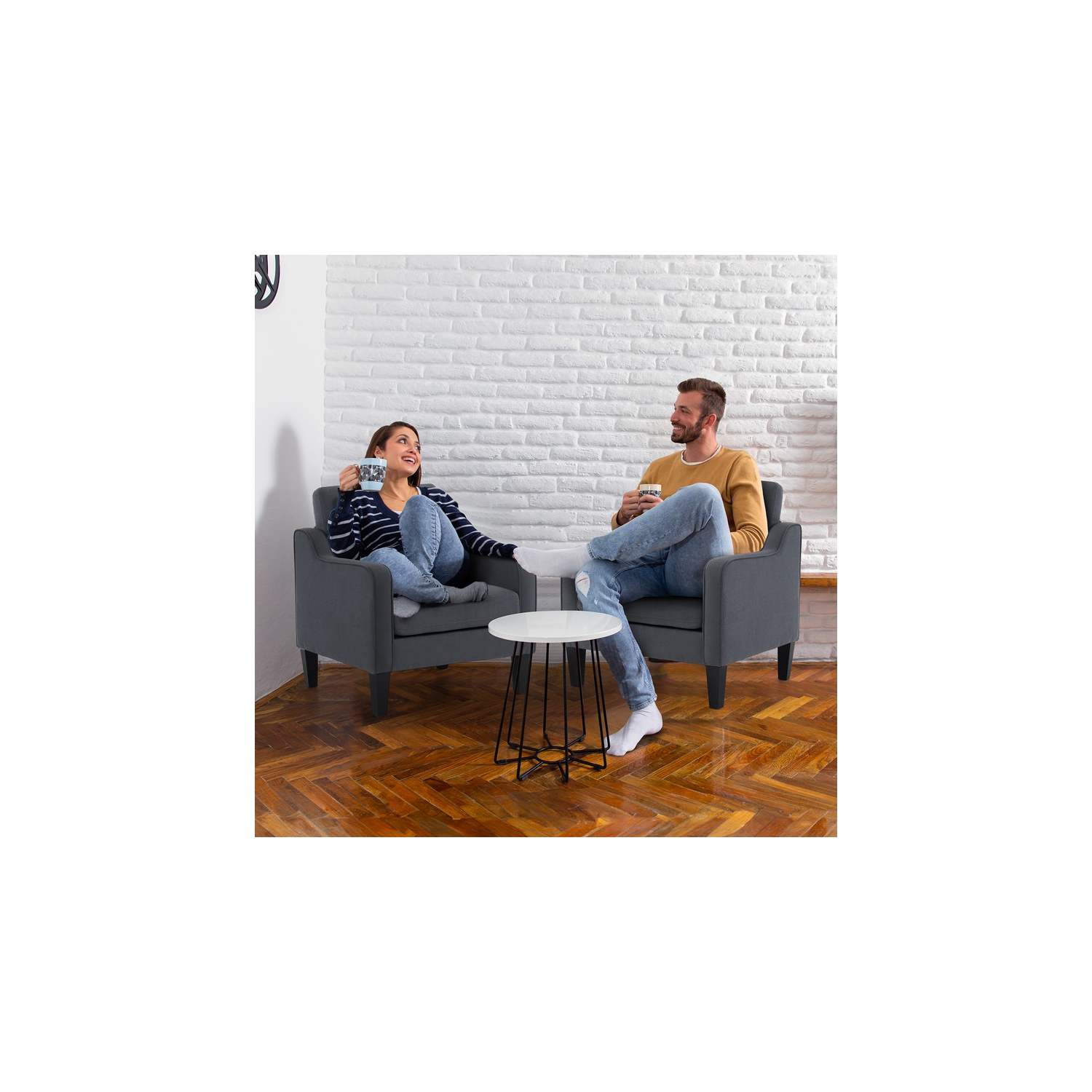 Karl Home Cotton And Linen Contemporary Accent Chair Armchair For Living Room Dark Grey