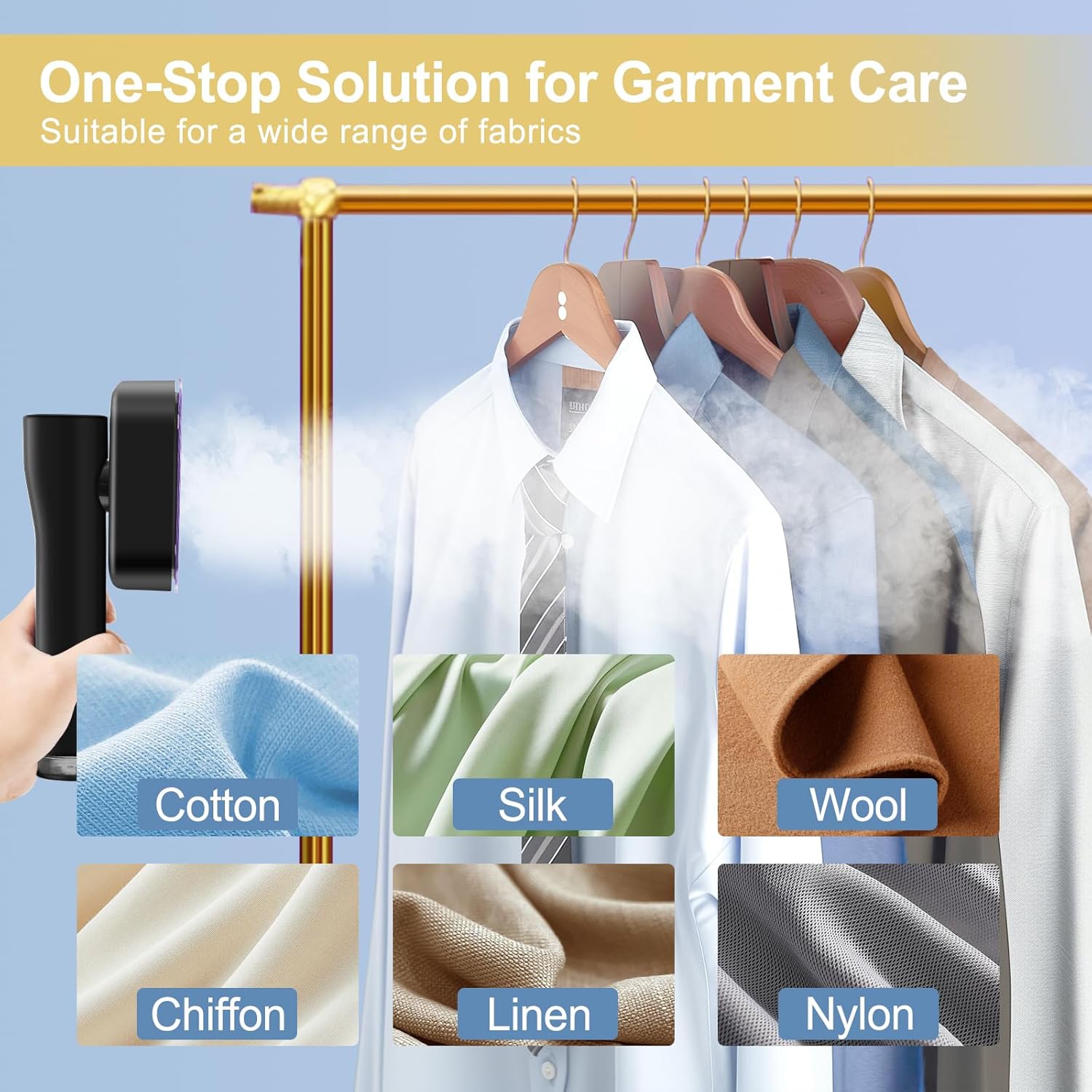 Défroisseur à vapeur portatif Fruzmzk pour vêtements – Défroisseur à vapeur portatif 2-en-1 et fer à repasser avec 3 niveaux de vapeur pour la maison