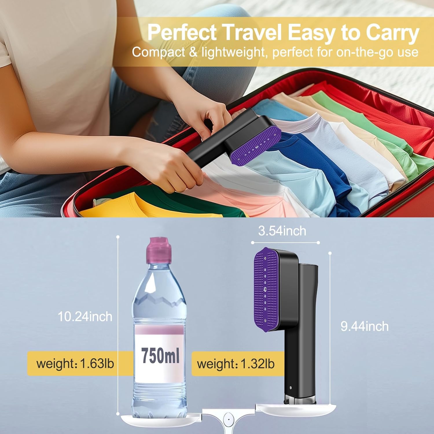 Défroisseur à vapeur portatif Fruzmzk pour vêtements – Défroisseur à vapeur portatif 2-en-1 et fer à repasser avec 3 niveaux de vapeur pour la maison