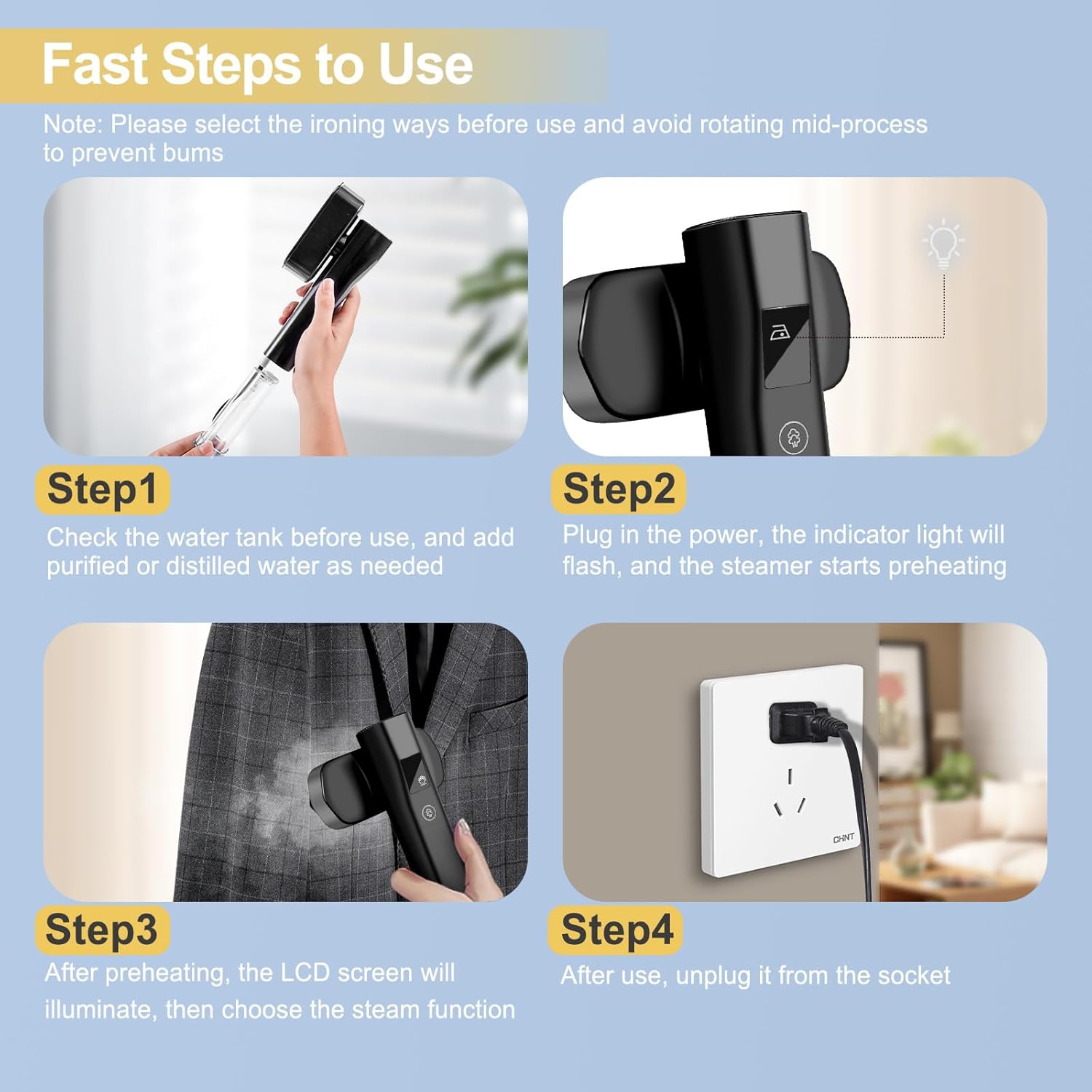 Défroisseur à vapeur portatif Fruzmzk pour vêtements – Défroisseur à vapeur portatif 2-en-1 et fer à repasser avec 3 niveaux de vapeur pour la maison