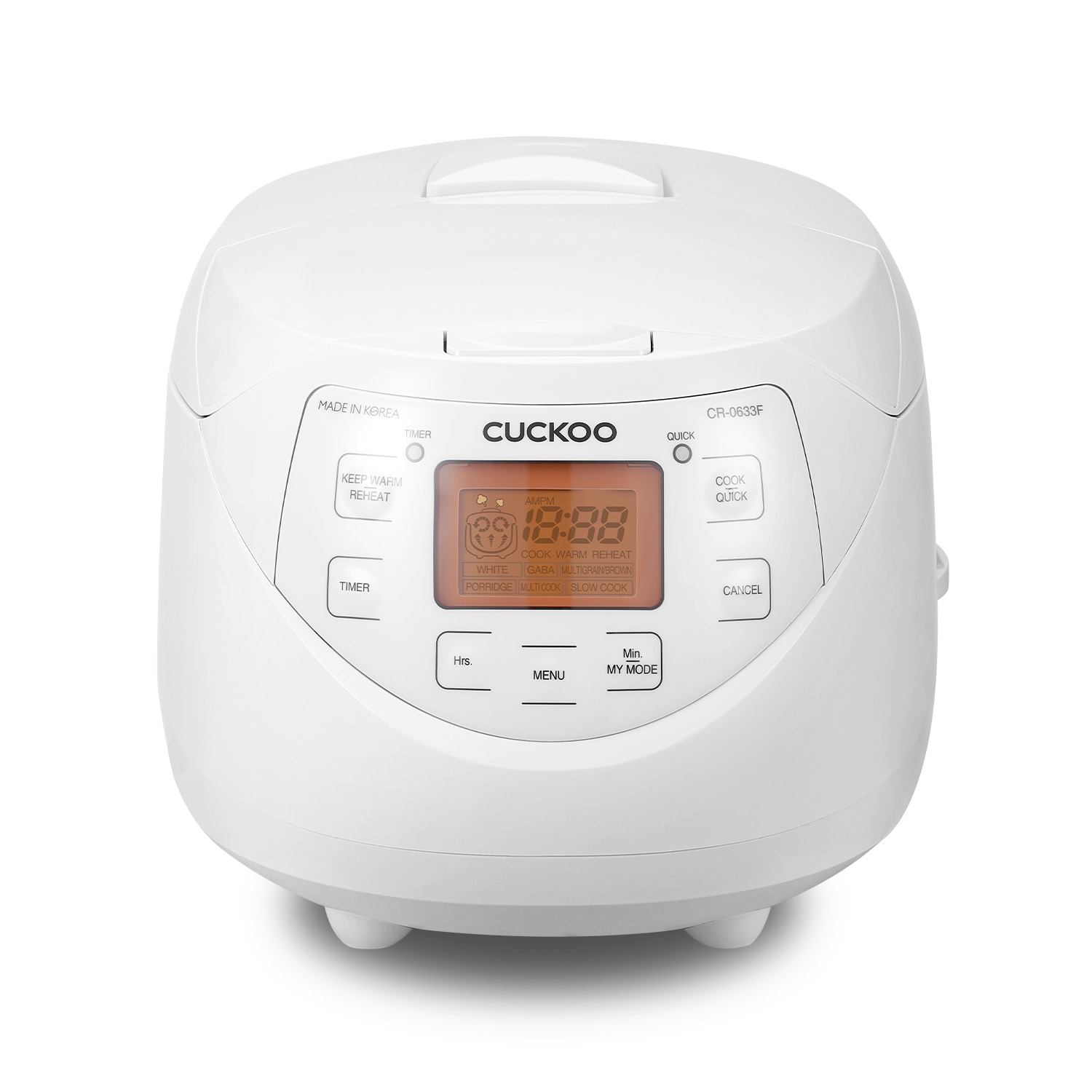 CUCKOO CR-0633F 6-Cup / 12-Cup (Cooked) Micom Rice Cooker with Nonstick Inner Pot, 11 Menu Options, LCD Display, Fuzzy Logic Tech (White)