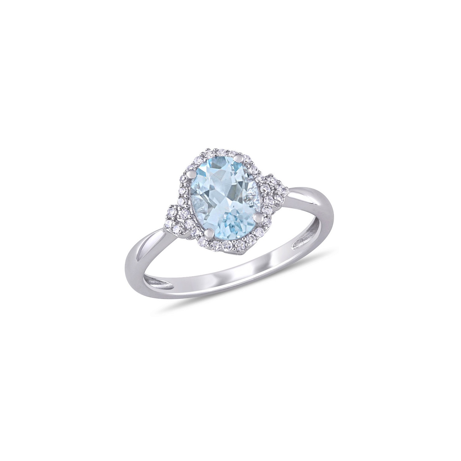 1.00 Carat Light Aquamarine Halo Ring with Diamonds in 10K White Gold