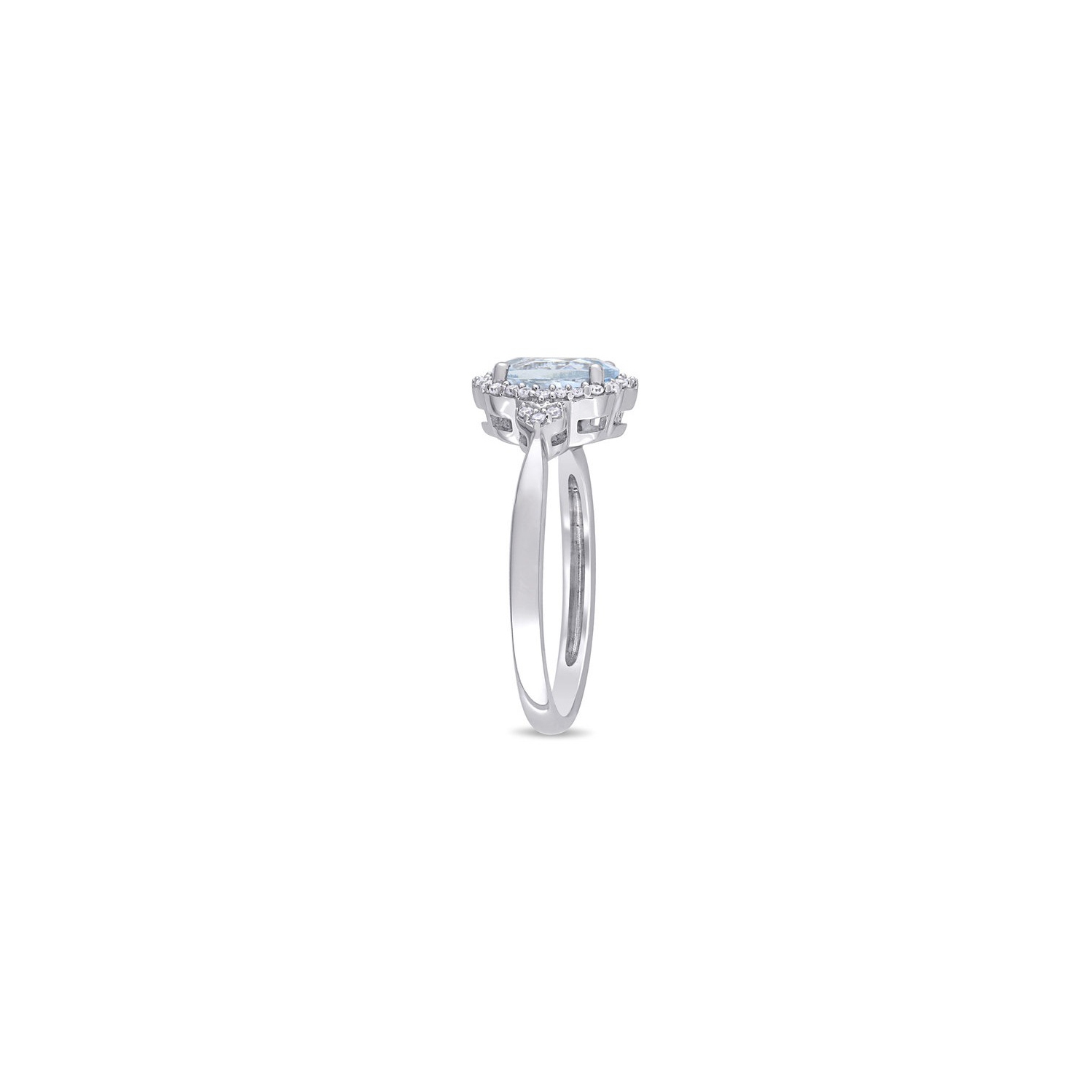 1.00 Carat Light Aquamarine Halo Ring with Diamonds in 10K White Gold
