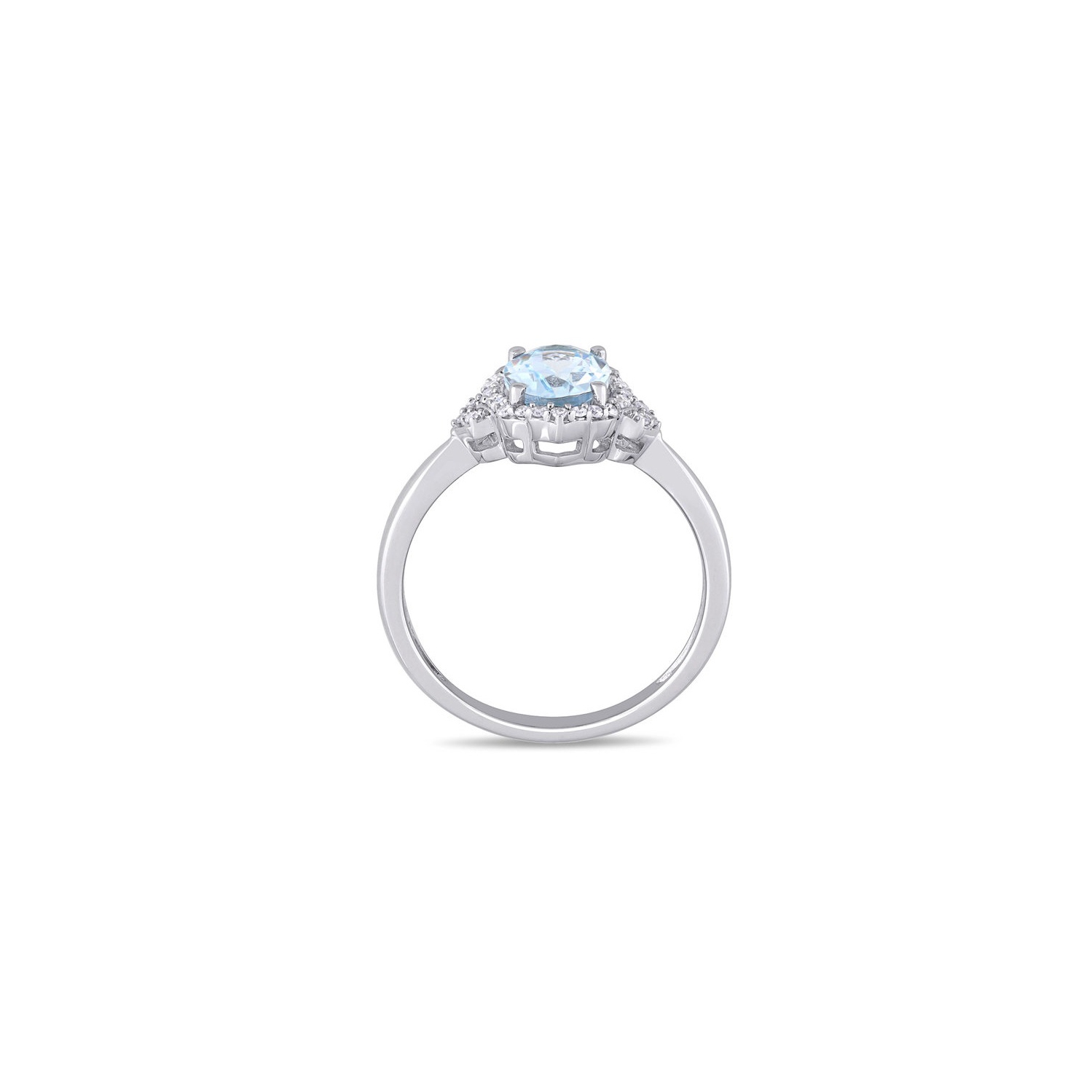 1.00 Carat Light Aquamarine Halo Ring with Diamonds in 10K White Gold