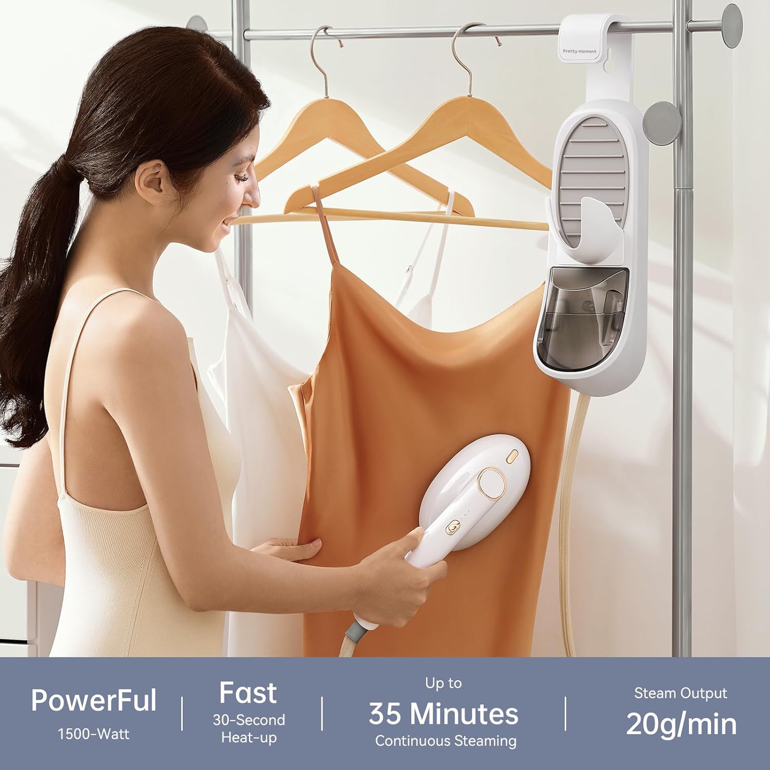 Défroisseur à vapeur Pretty Moment 1500&nbsp;W – Fer à repasser à grande surface, réservoir d'eau 400&nbsp;ml amovible, chauffe-eau rapide,
