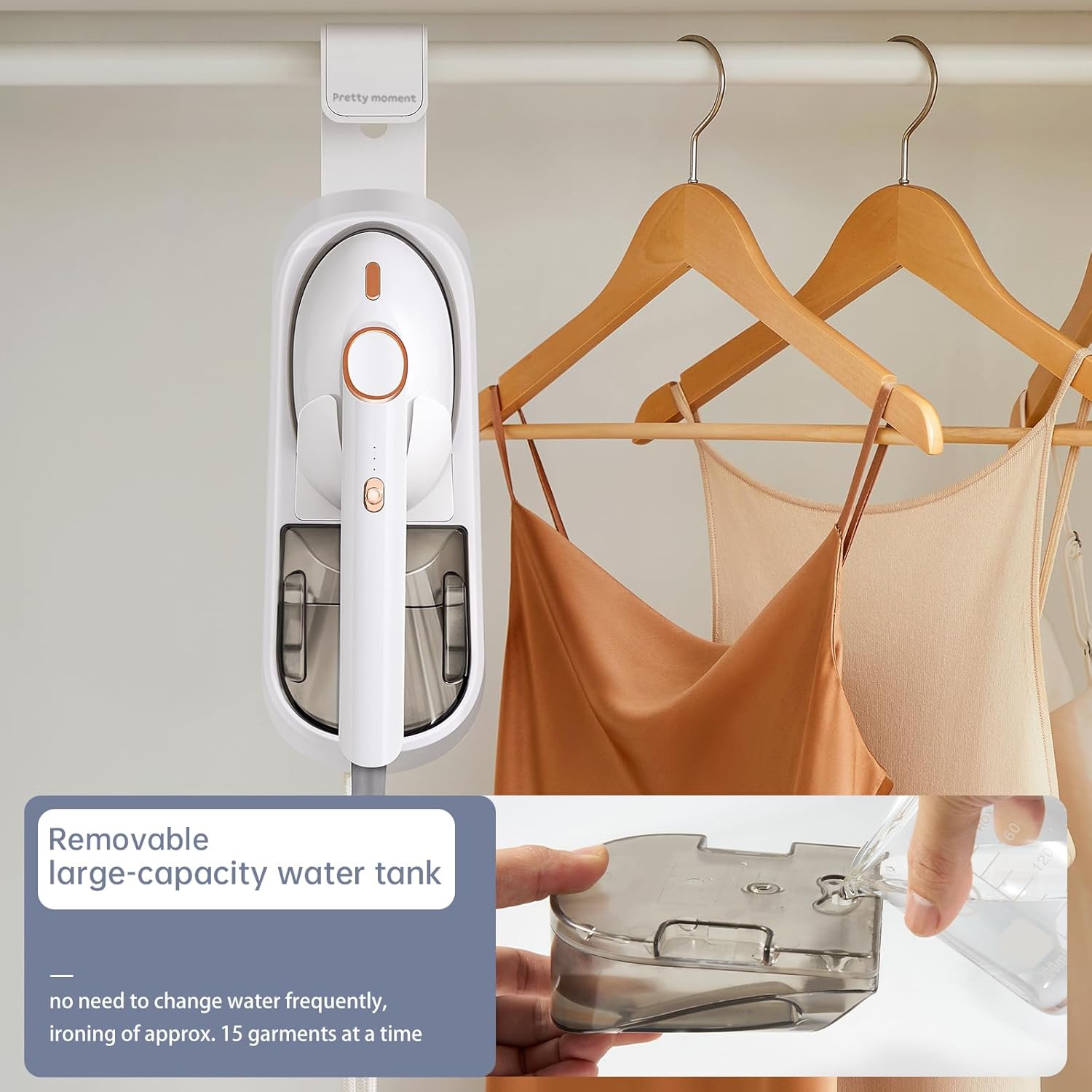 Défroisseur à vapeur Pretty Moment 1500&nbsp;W – Fer à repasser à grande surface, réservoir d'eau 400&nbsp;ml amovible, chauffe-eau rapide,