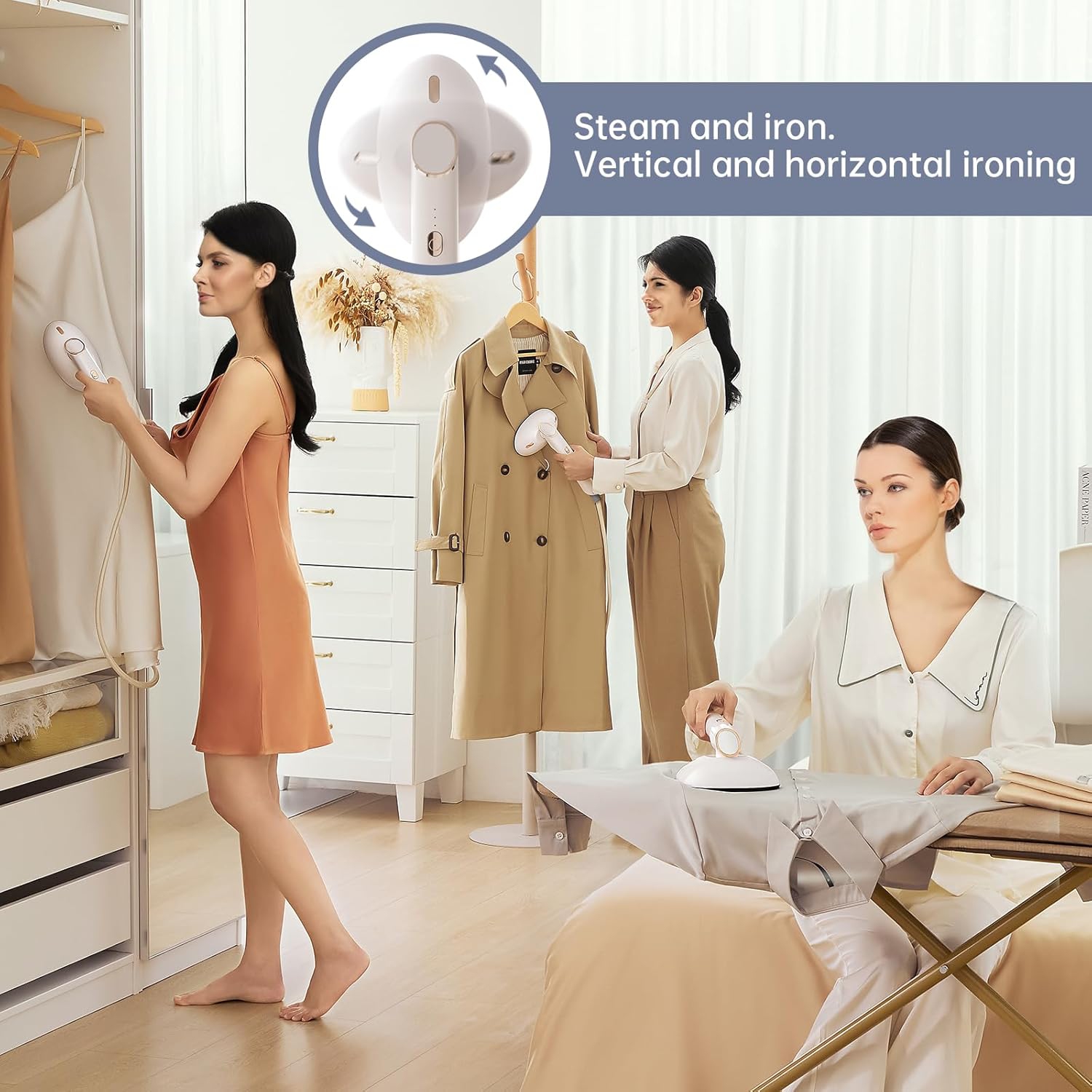 Défroisseur à vapeur Pretty Moment 1500&nbsp;W – Fer à repasser à grande surface, réservoir d'eau 400&nbsp;ml amovible, chauffe-eau rapide,