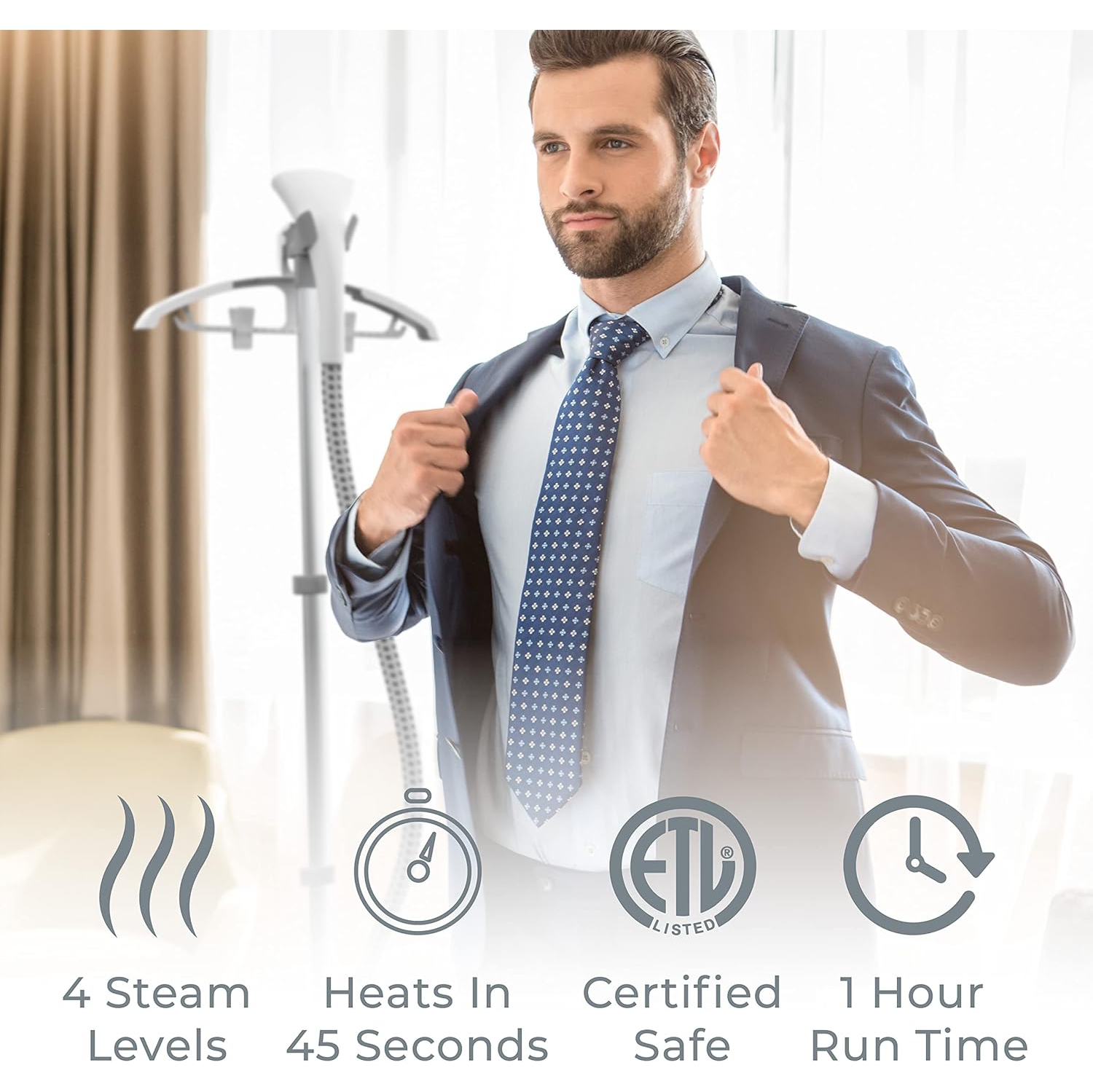 Pure Enrichment PureSteam Pro Upright Clothes Steamer - 1500W Pedal-Powered Garment Steamer with 2L Tank, 4 Heat Levels, 45s Heat-Up Time