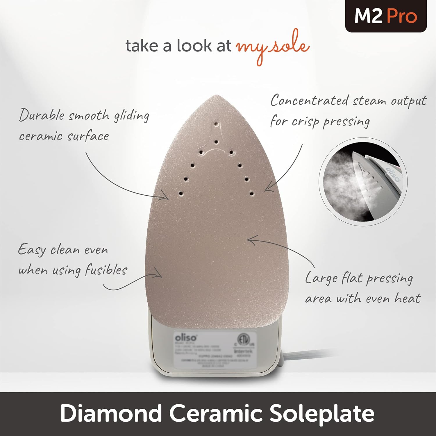 Fer à vapeur miniature M2 d'Oliso avec Solemate - Fer à double tension 1000&nbsp;W pour coudre, matelassage, artisanat et voyage, turquoise