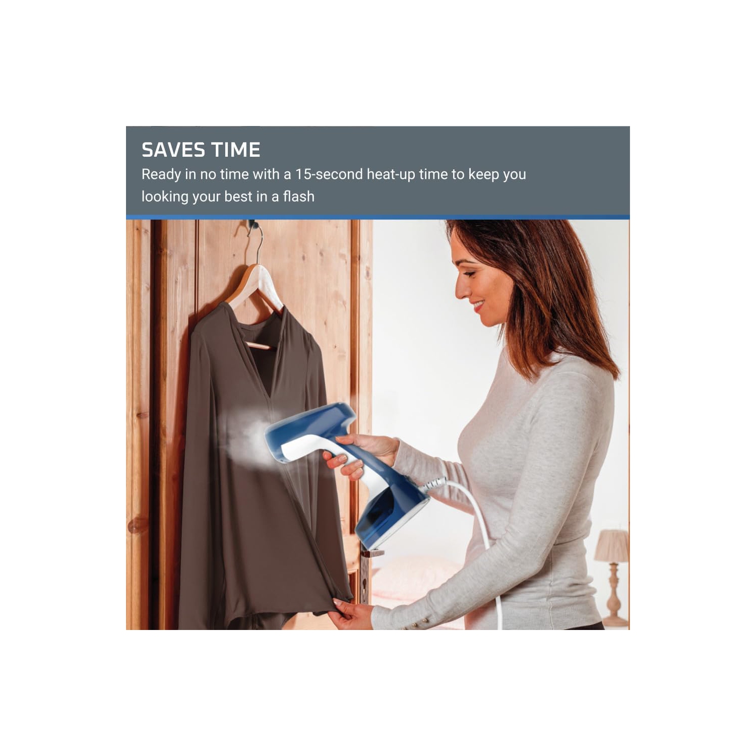 Rowenta X-Cel Easy Steam Handheld Steamer 1400W – 15 Sec Heat-Up, 142g Capacity, Portable Garment Steamer, Travel Essential – Blue