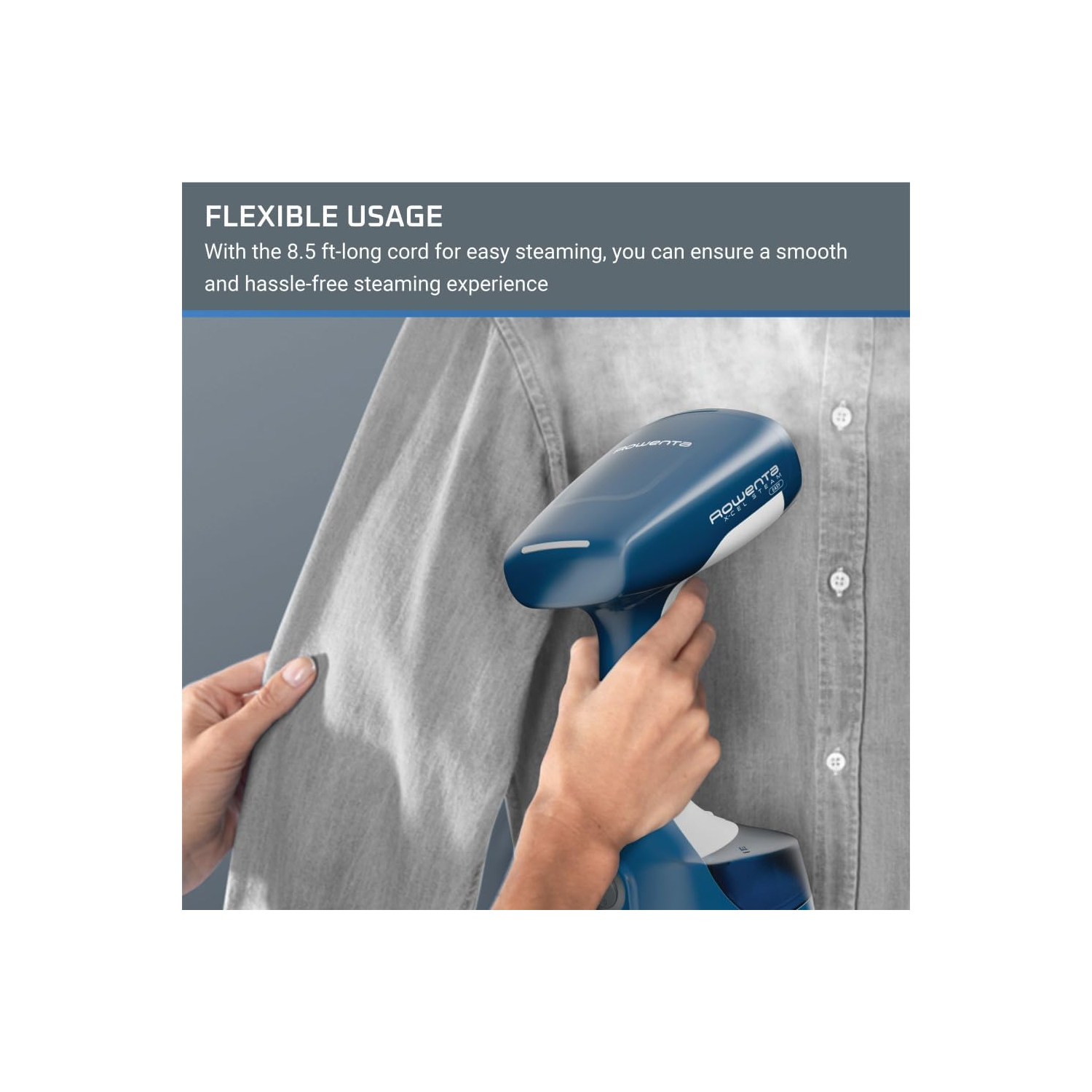 Rowenta X-Cel Easy Steam Handheld Steamer 1400W – 15 Sec Heat-Up, 142g Capacity, Portable Garment Steamer, Travel Essential – Blue