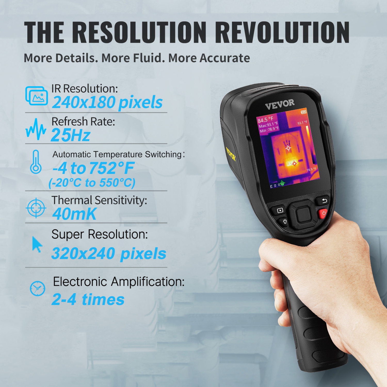 VEVOR 320 x 240 Pixels Thermal Imaging Camera, 25Hz Refresh Rate Infrared Camera with -4 to 752°F Temperature Range, 32G Built-in SD Card, and