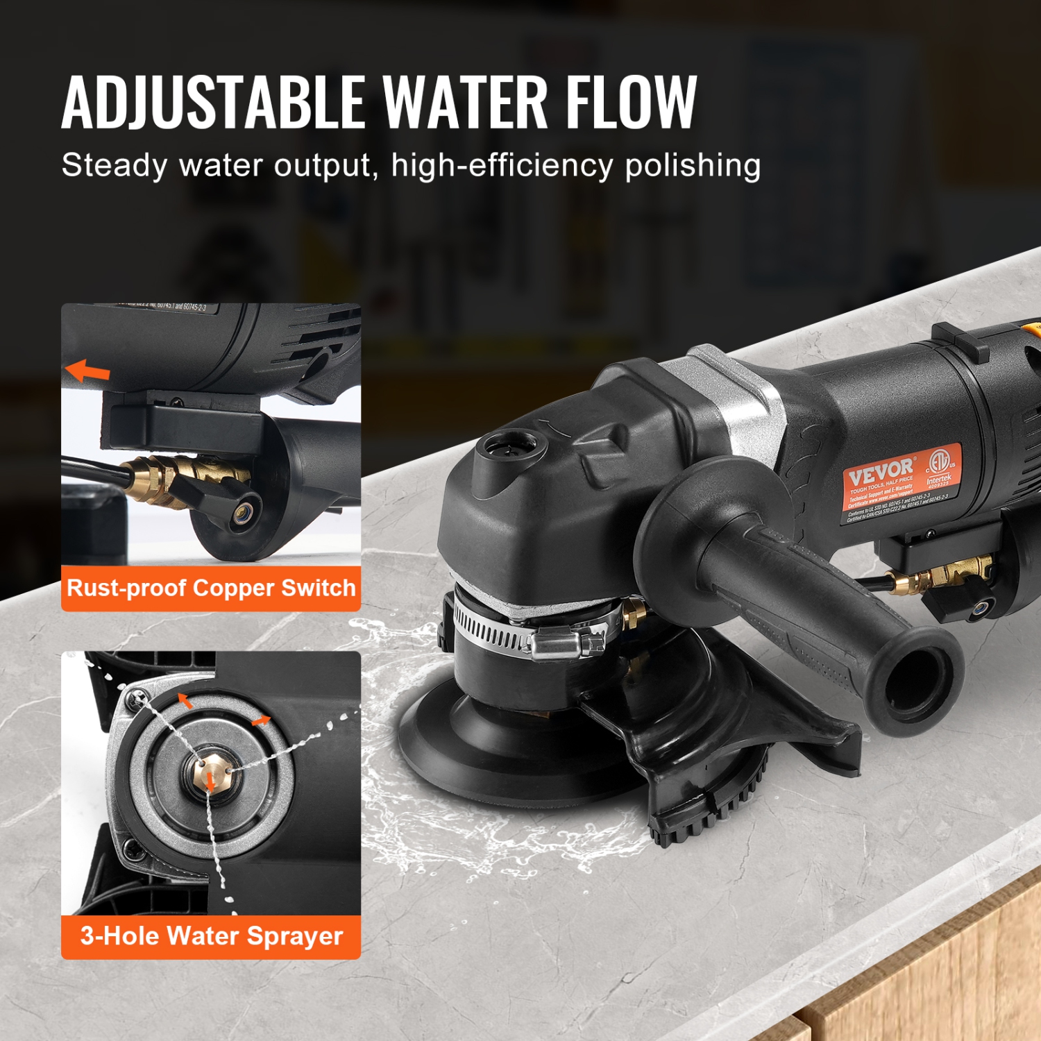 VEVOR 800W Wet Polisher, 4" Concrete Grinder with 6 Variable Speed and 7 Polishing Kits, Wet Grinder Machine for Marble, Granite, Stone, Rock, Tile,