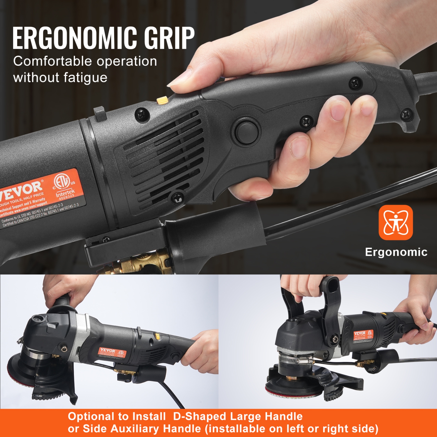 VEVOR 800W Wet Polisher, 4" Concrete Grinder with 6 Variable Speed and 7 Polishing Kits, Wet Grinder Machine for Marble, Granite, Stone, Rock, Tile,