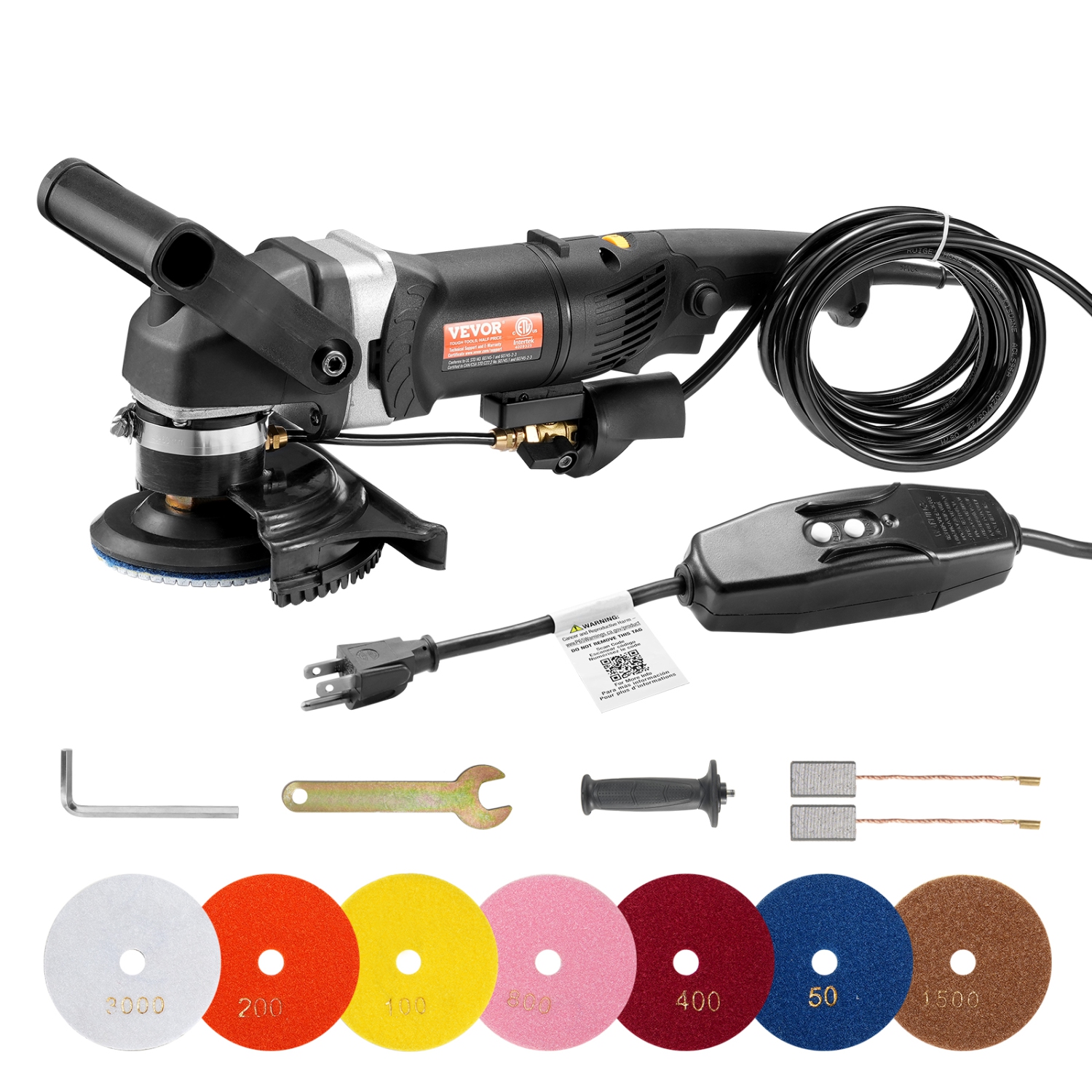 VEVOR 800W Wet Polisher, 4" Concrete Grinder with 6 Variable Speed and 7 Polishing Kits, Wet Grinder Machine for Marble, Granite, Stone, Rock, Tile,