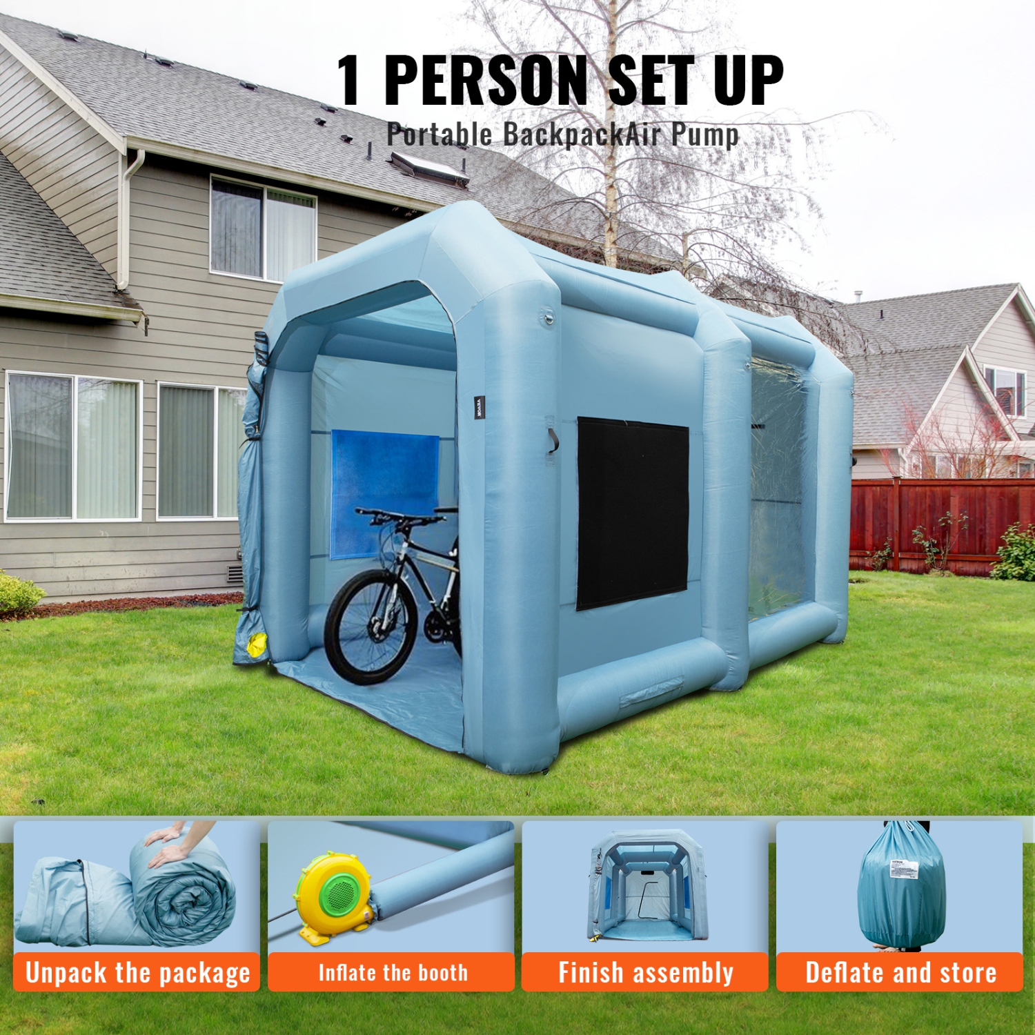 VEVOR 13x10x9ft Inflatable Paint Booth, Inflatable Spray Booth, 950W High Powerful Blower Spray Booth Tent, Car Paint Tent Air Filter System for Car