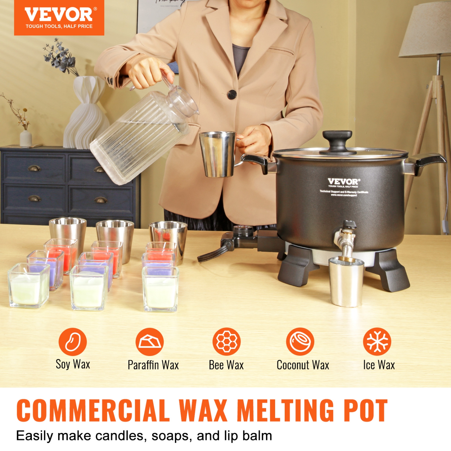 VEVOR 5 Liter Wax Melter for Candle Making, Large Electric Wax Melting Pot Easy Pour Spout, 4-level Temperature Control, Easy Clean for Candle Soap