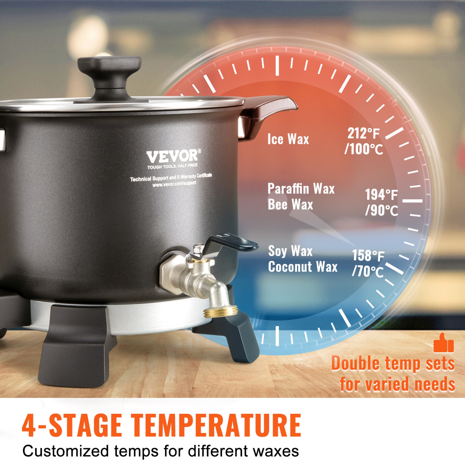 VEVOR 5 Liter Wax Melter for Candle Making, Large Electric Wax Melting Pot Easy Pour Spout, 4-level Temperature Control, Easy Clean for Candle Soap