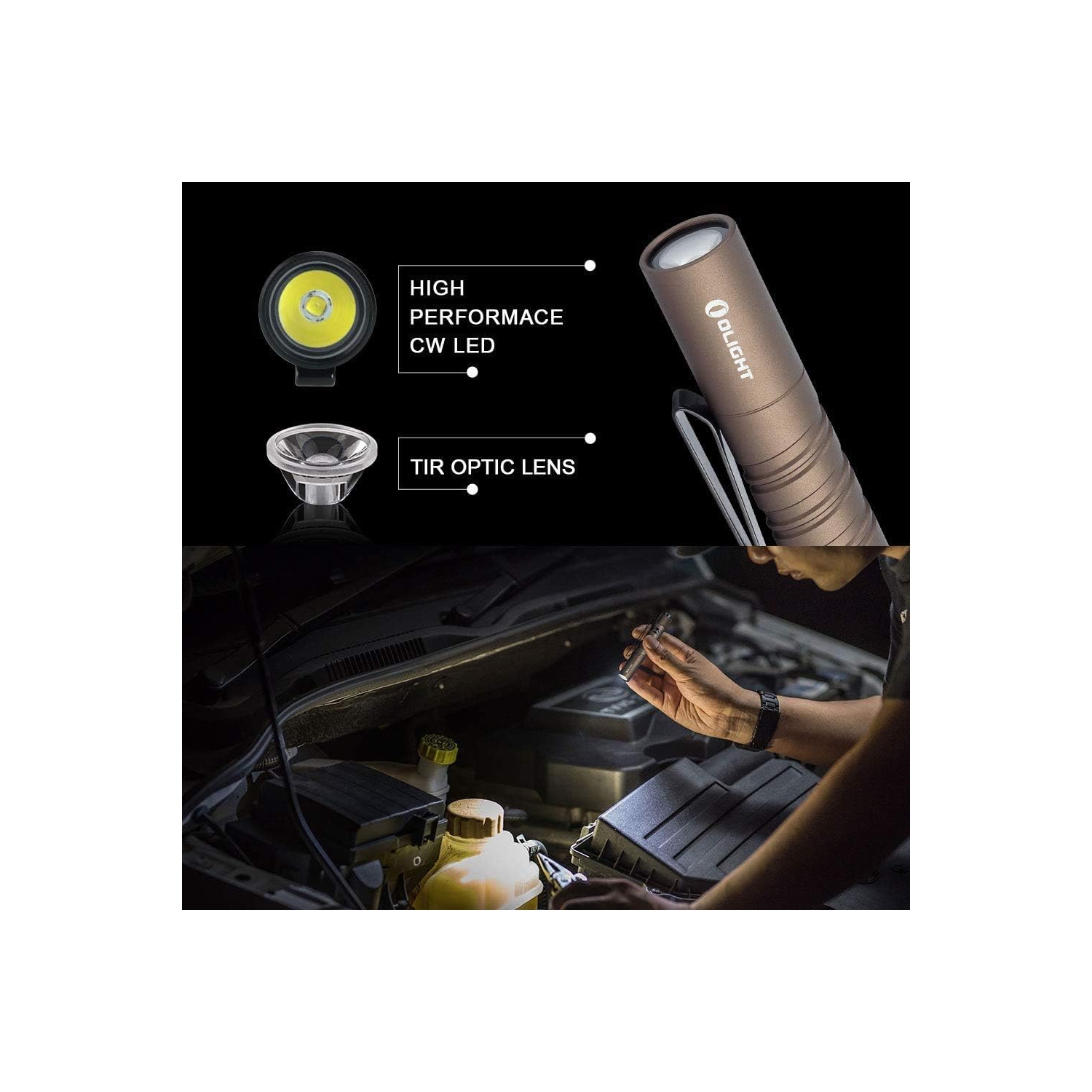 I3T EOS Slim EDC Flashlight, 180 Lumens Tail Switch Tiny Flashlight with Direction Pocket Clip, Powered by AAA Battery, for Dog Walking, Camping,