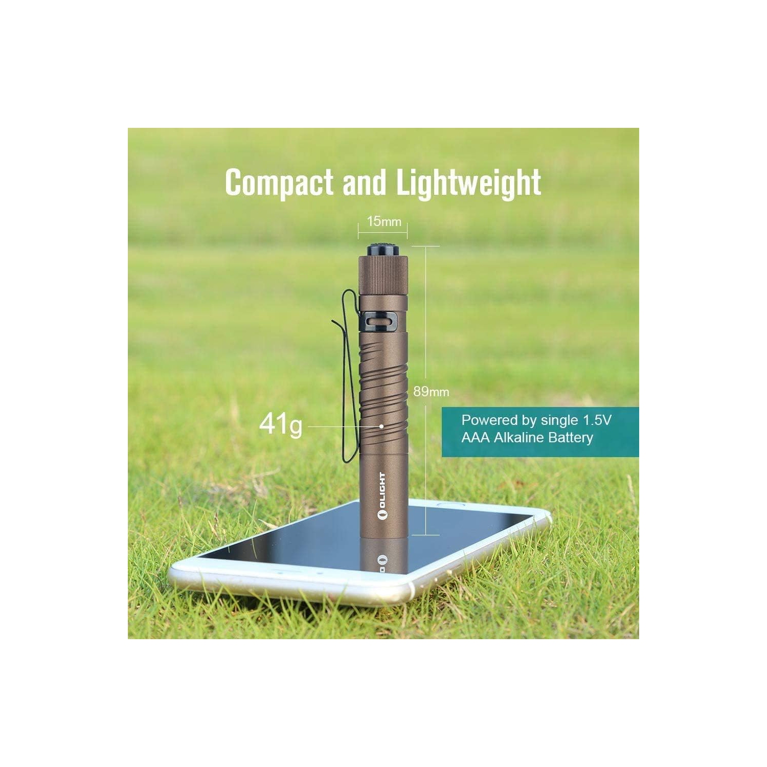 I3T EOS Slim EDC Flashlight, 180 Lumens Tail Switch Tiny Flashlight with Direction Pocket Clip, Powered by AAA Battery, for Dog Walking, Camping,