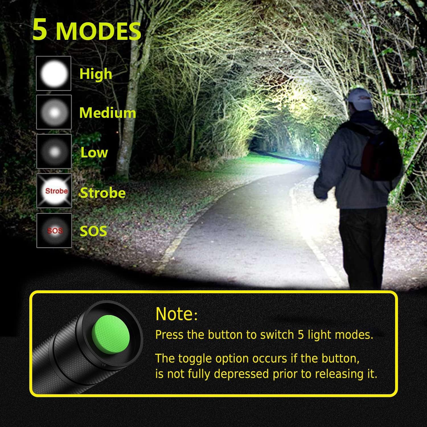 LED Flashlight, Ultra Bright XML T6 Handheld Flashlights - High Lumen, Zoomable, 5 Modes, Water-Resistant for Camping Biking Home Emergency（3 Pack）