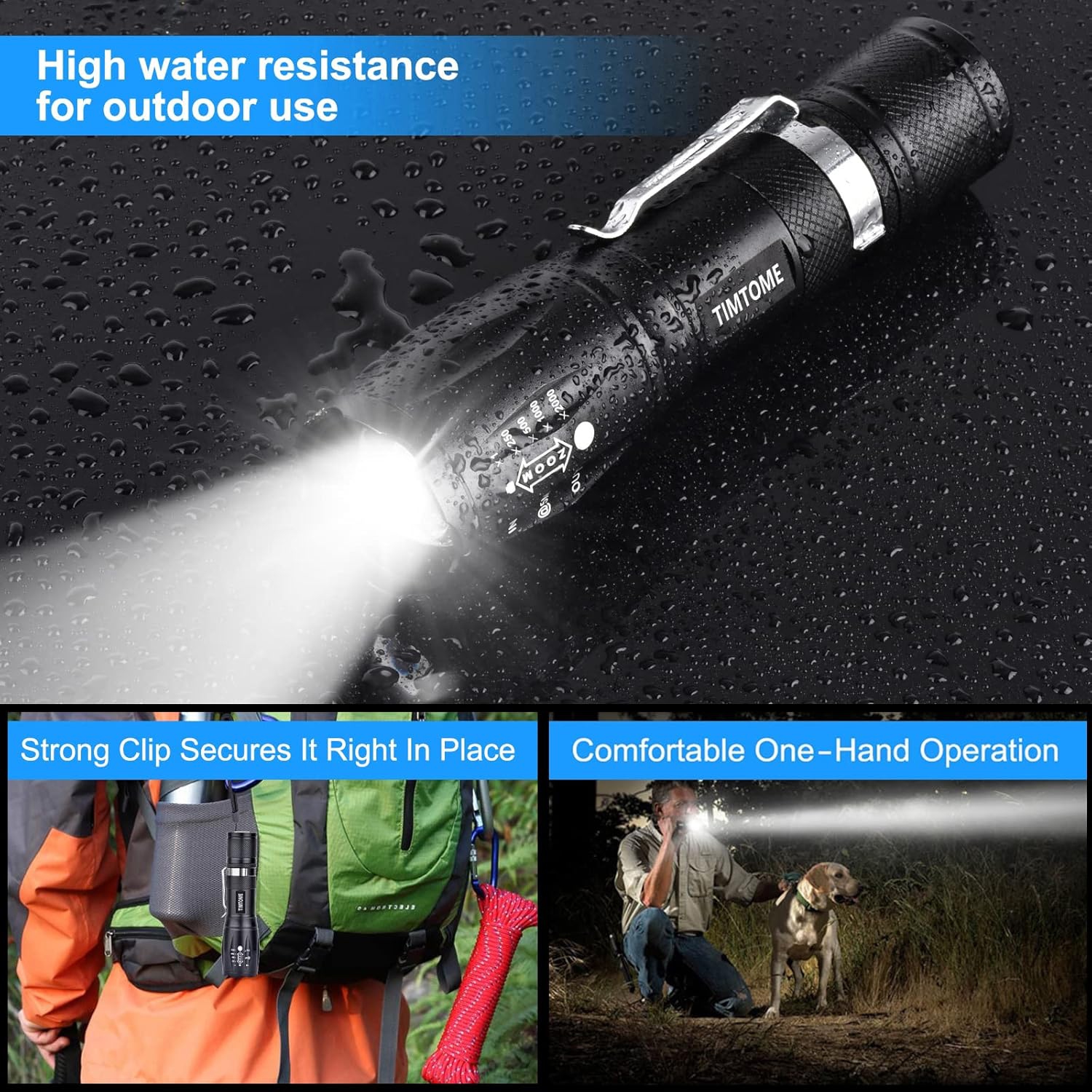 LED Flashlight, Ultra Bright XML T6 Handheld Flashlights - High Lumen, Zoomable, 5 Modes, Water-Resistant for Camping Biking Home Emergency（3 Pack）