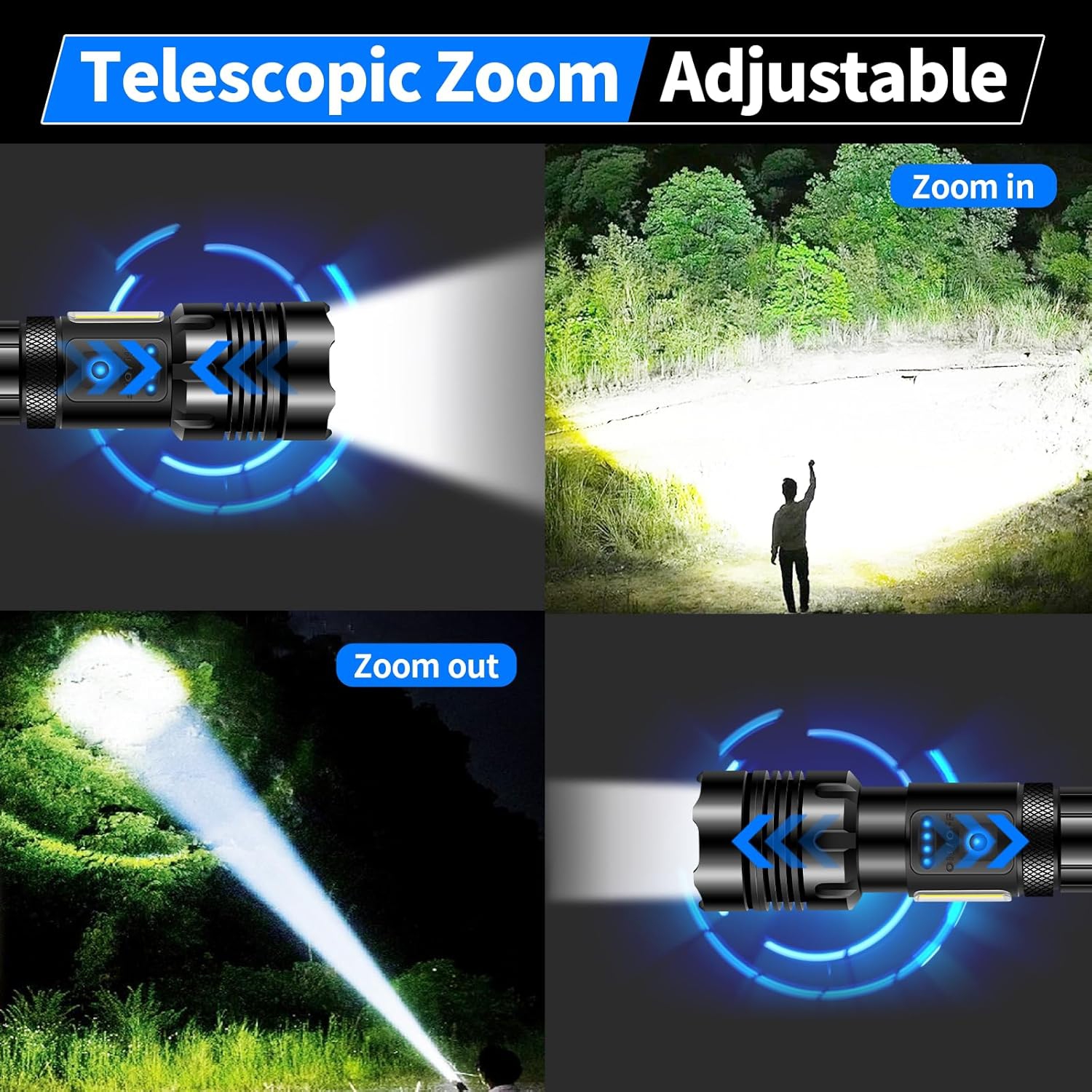 Rechargeable Flashlight 990000 High Lumens, 7 Modes & COB Lights, IPX7 Waterproof, Powerful Led Tactical Flashlights with Zoomable, Brightest Flash