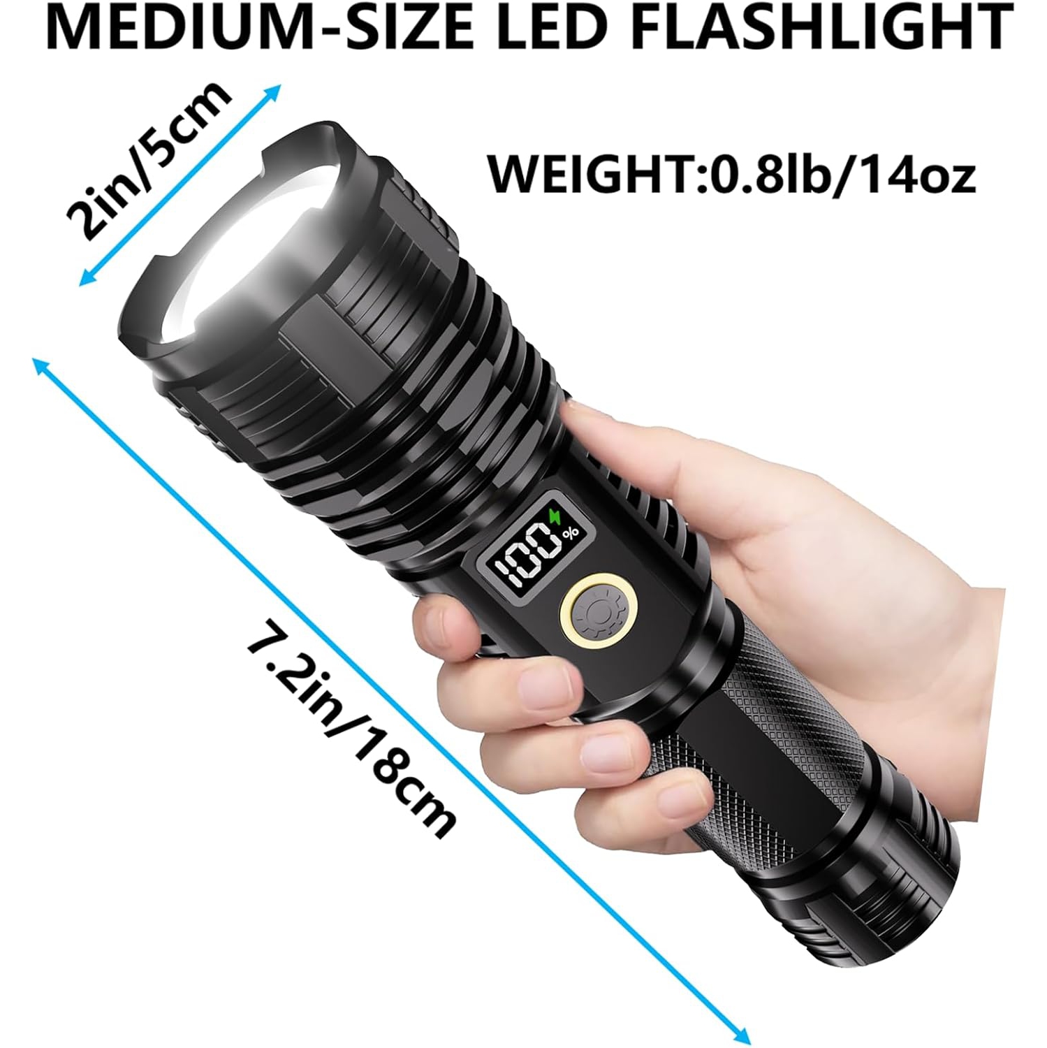 Flashlight rechargeable, Super Bright Zoomable Lampe with LCD Digital Display, 5Modes Brightest Flashlights, 990000 High Lumens LED FlashLight, for