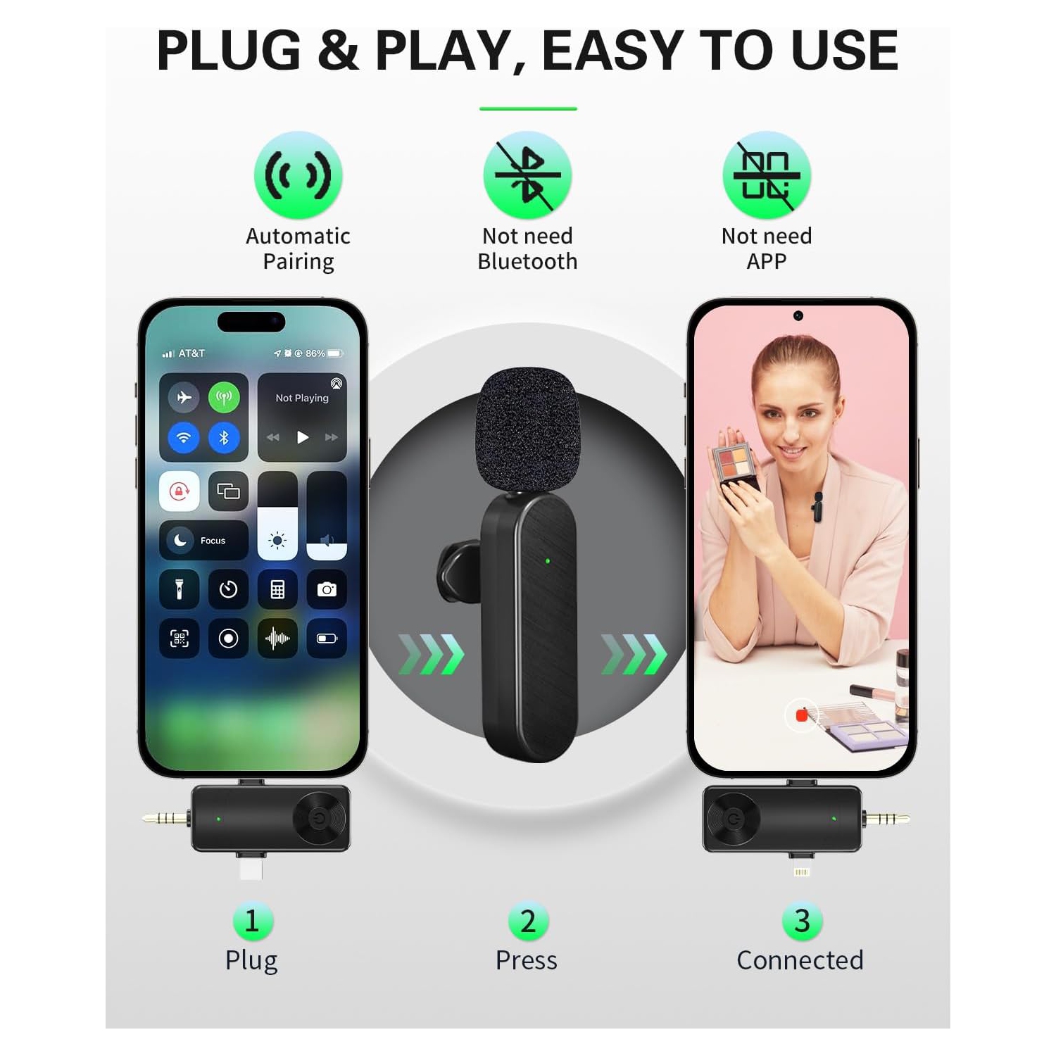 Micro-cravate sans fil pour Android/iPhone/ordinateur/portable, mini micros professionnels pour enregistrement vidéo Entrevue Conférence Podcast Vlog