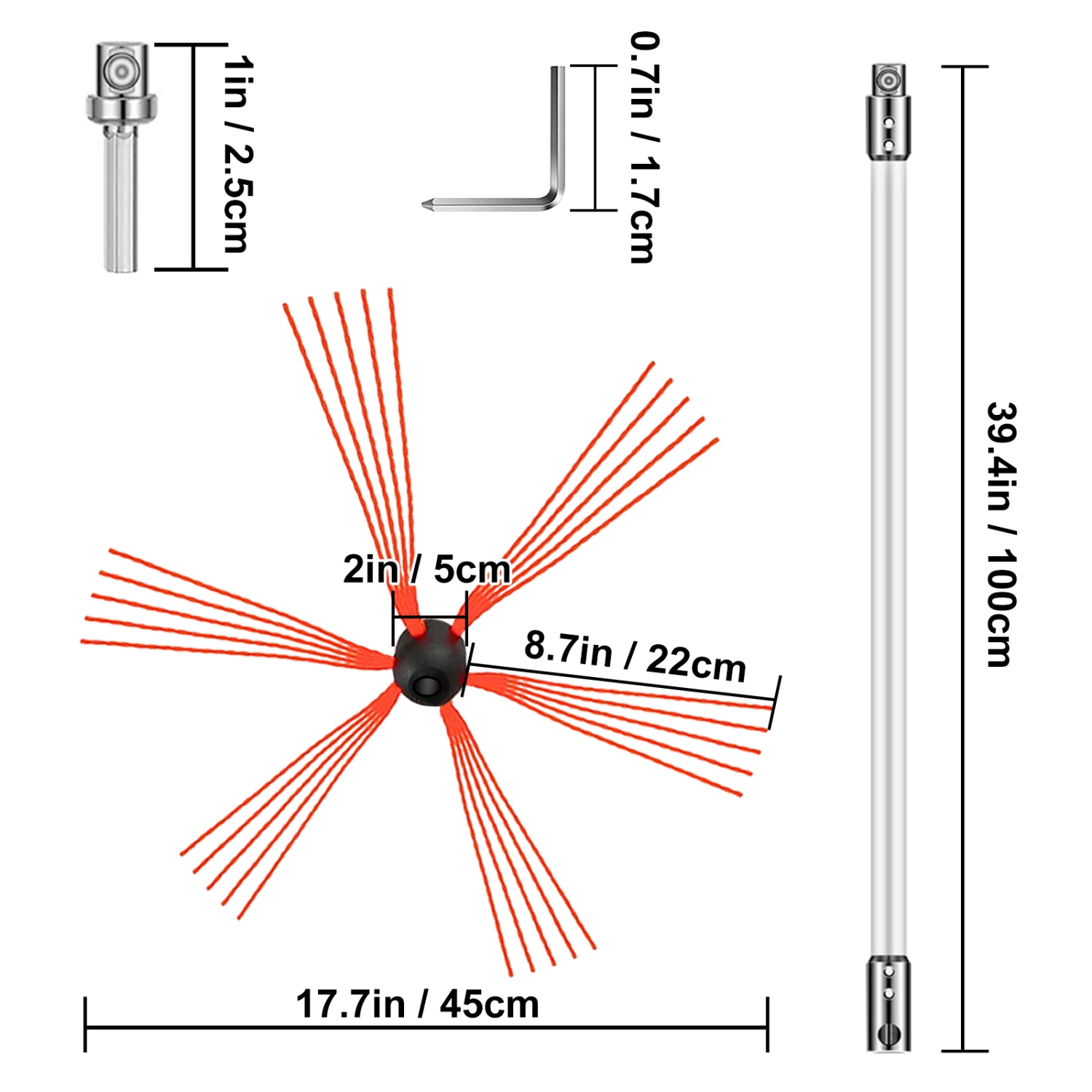VEVOR 26FT Chimney Sweep Kit, Chimney Brush 315 Inch Chimney Brush Rod Kit 8 Rods with Nylon Flexible Rods .