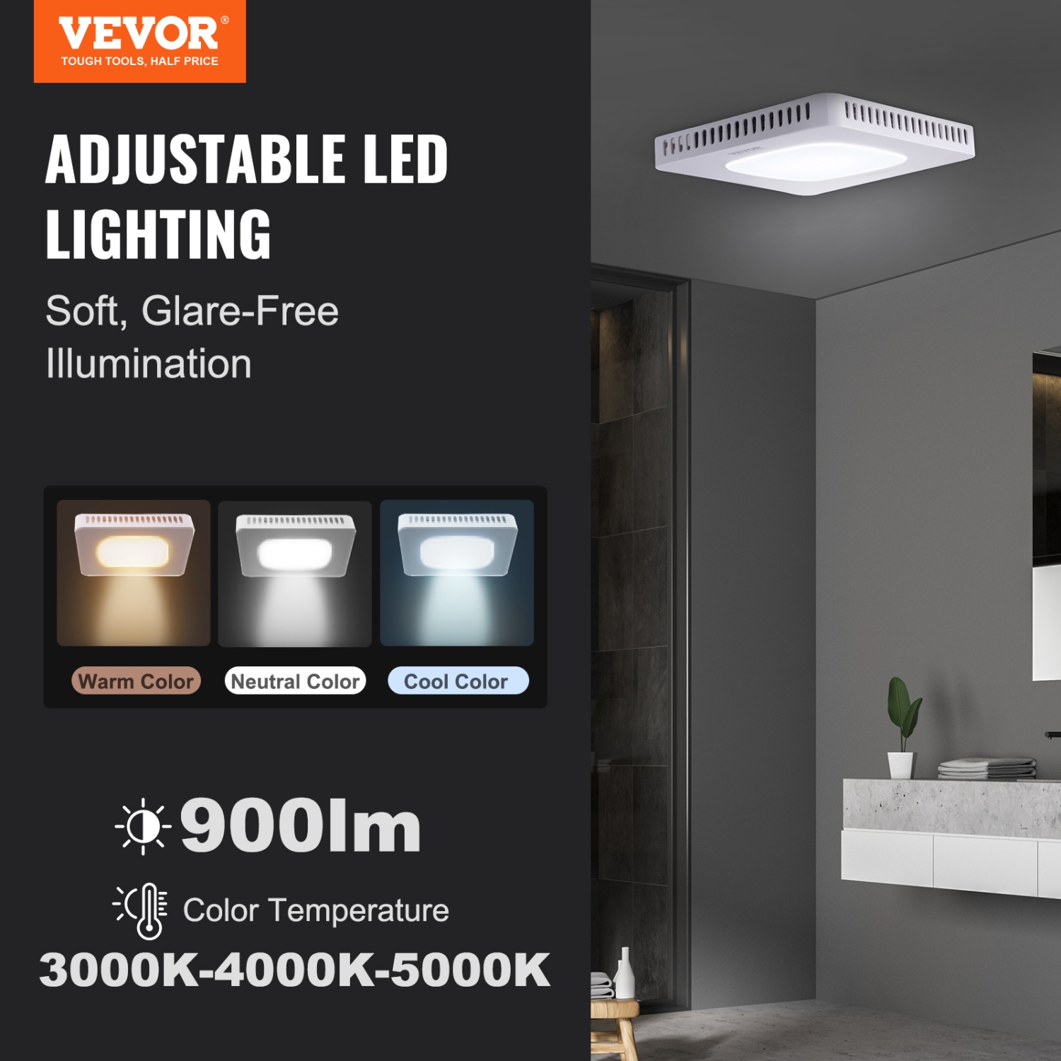VEVOR 110 CFM Bathroom Exhaust Fan, High-Efficiency Ventilation, 1.5sones Low Noise Operation All-Copper Motor, Energy-Saving Bathroom Ceiling Fan,