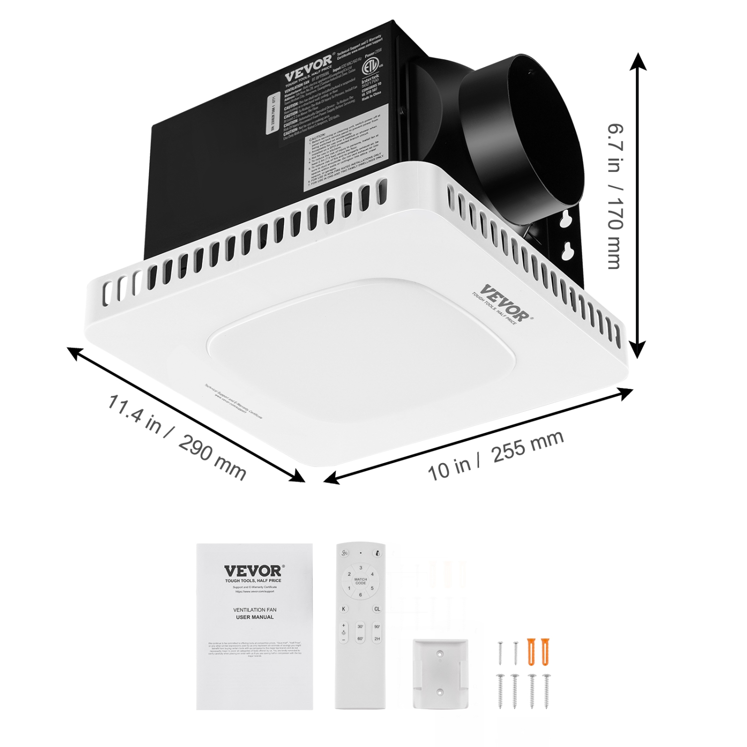 VEVOR 110 CFM Bathroom Exhaust Fan, High-Efficiency Ventilation, 1.5sones Low Noise Operation All-Copper Motor, Energy-Saving Bathroom Ceiling Fan,