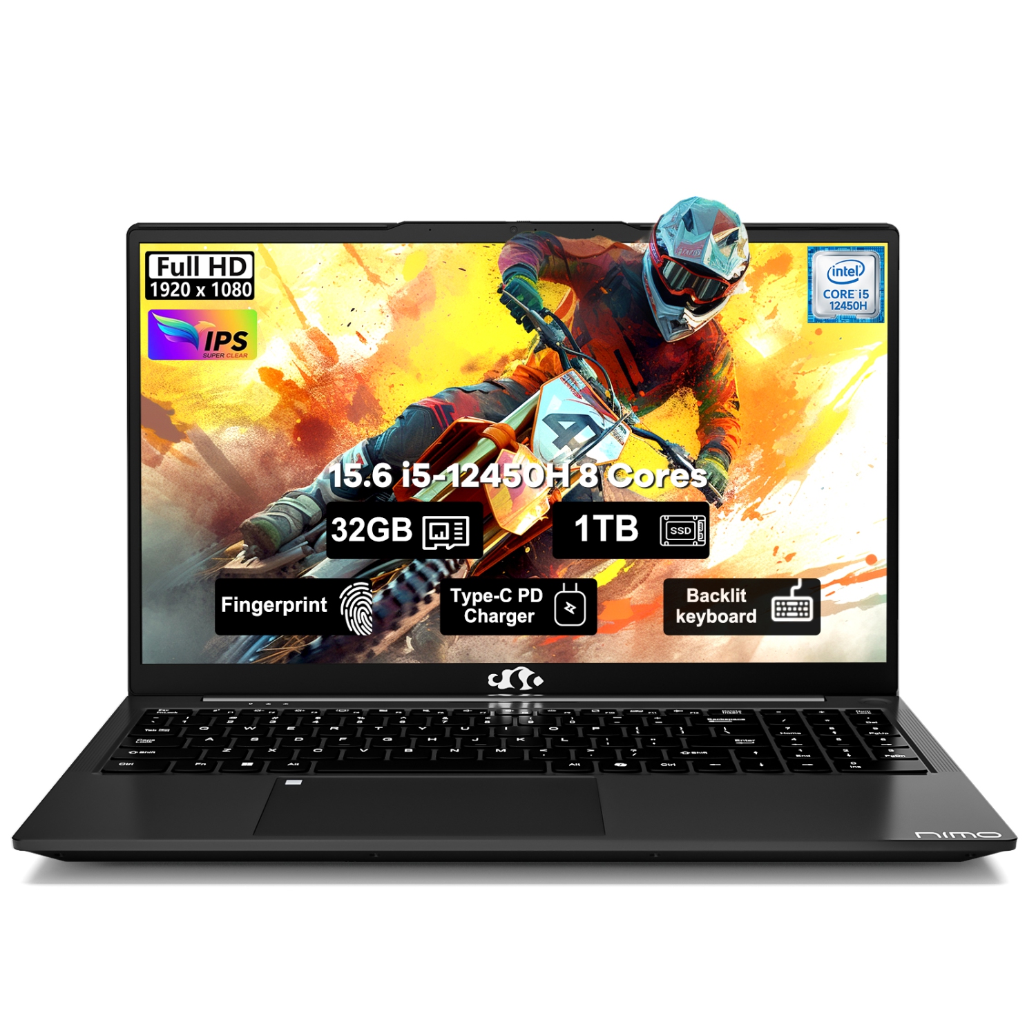 NIMO 15.6 FHD-Laptop, 8 cores Intel i5-12450H 32GB RAM 1TB SSD (Beat AMD R5 5500U,up to 4.4 GHz) 100W Type C IPS Business Laptop