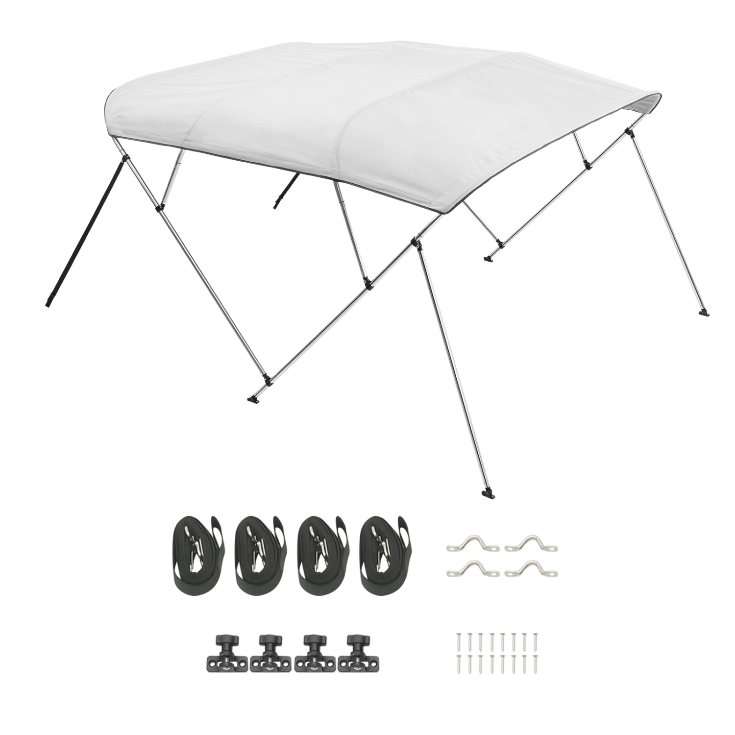 VEVOR 4 Bow Boat Bimini Tops, 600D Polyester Canopy with Aluminum Alloy Frame, Waterproof & Sun Shade, with Storage Bag, 2 Support Poles, 4 Straps,