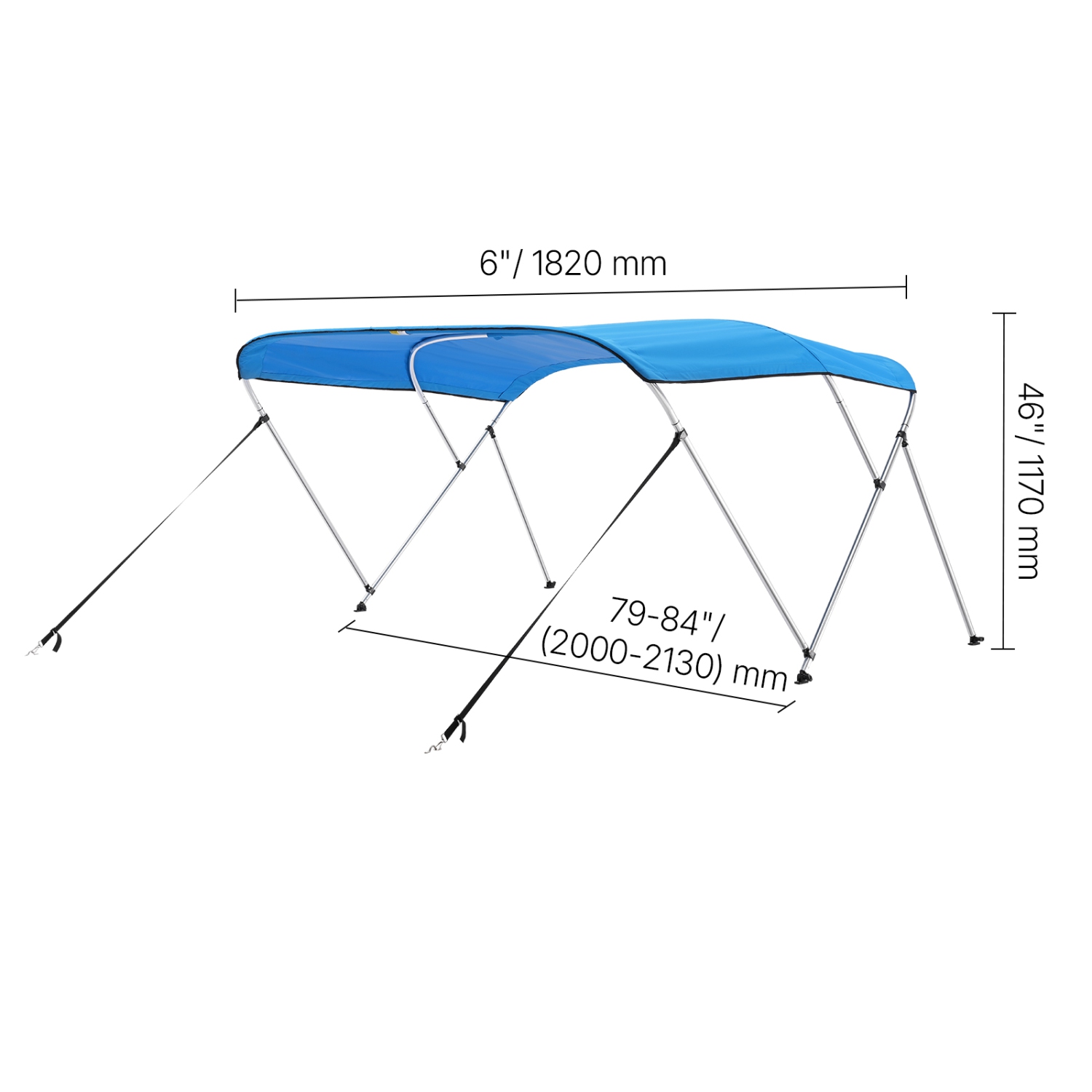 VEVOR 3 Bow Boat Bimini Tops,600D Polyester Canopy with Aluminum Alloy Frame, Waterproof & Sun Shade,with Storage Bag, 2 Support Poles, 4 Straps,