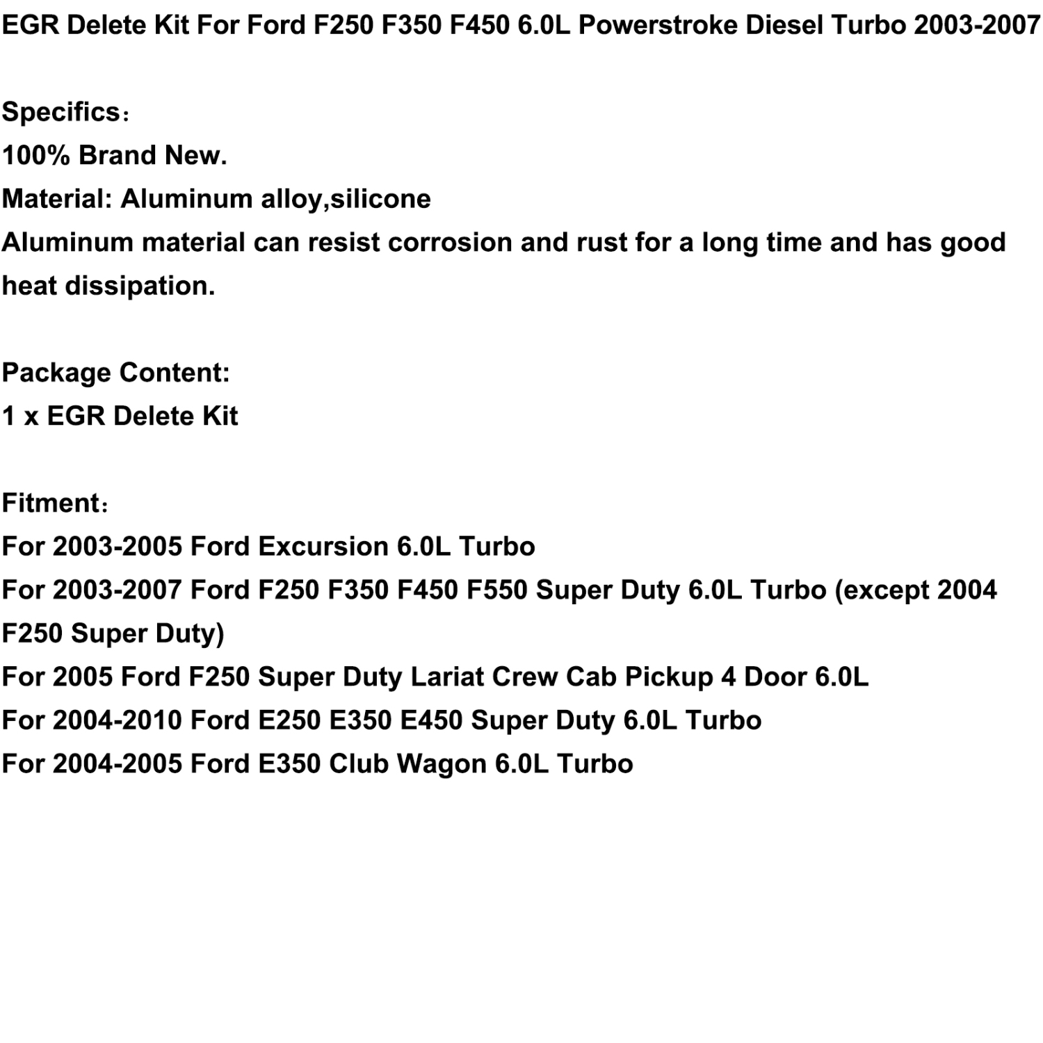 EGR Delete Kit For Ford F250 F350 F450 6.0L Powerstroke Diesel Turbo 2003-2007