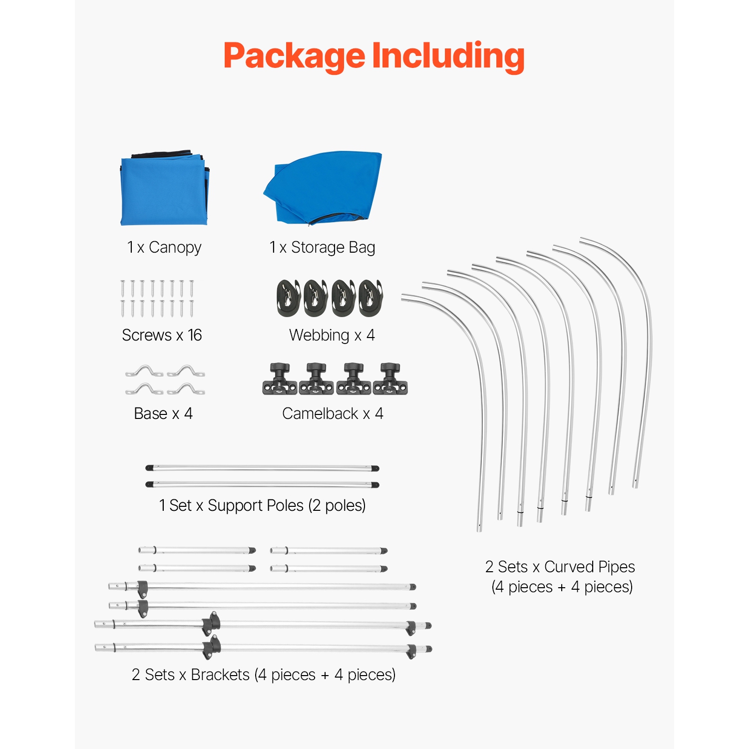 VEVOR 4 Bow Boat Bimini Tops, 600D Polyester Canopy with Aluminum Alloy Frame, Waterproof & Sun Shade, with Storage Bag, 2 Support Poles, 4 Straps,