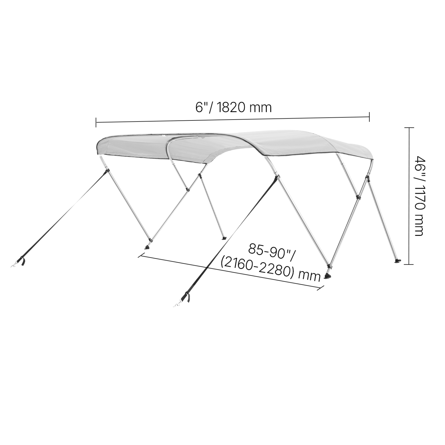 VEVOR 3 Bow Boat Bimini Tops, 600D Polyester Canopy with Aluminum Alloy Frame, Waterproof & Sun Shade, with Storage Bag, 2 Support Poles, 4 Straps,