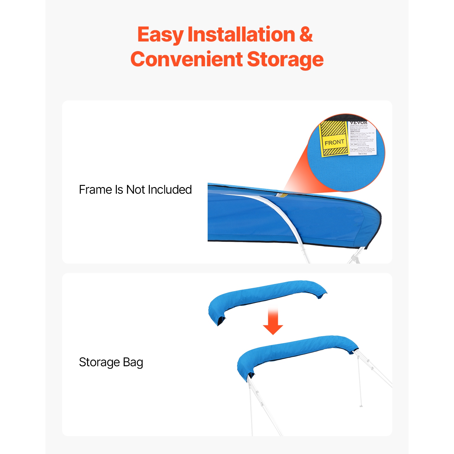 VEVOR 4 Bow Boat Bimini Tops, 600D Polyester Canopy, Waterproof & Sun Protection Boat Awning Canopy with Storage Bag, Bimini Top Replacement,