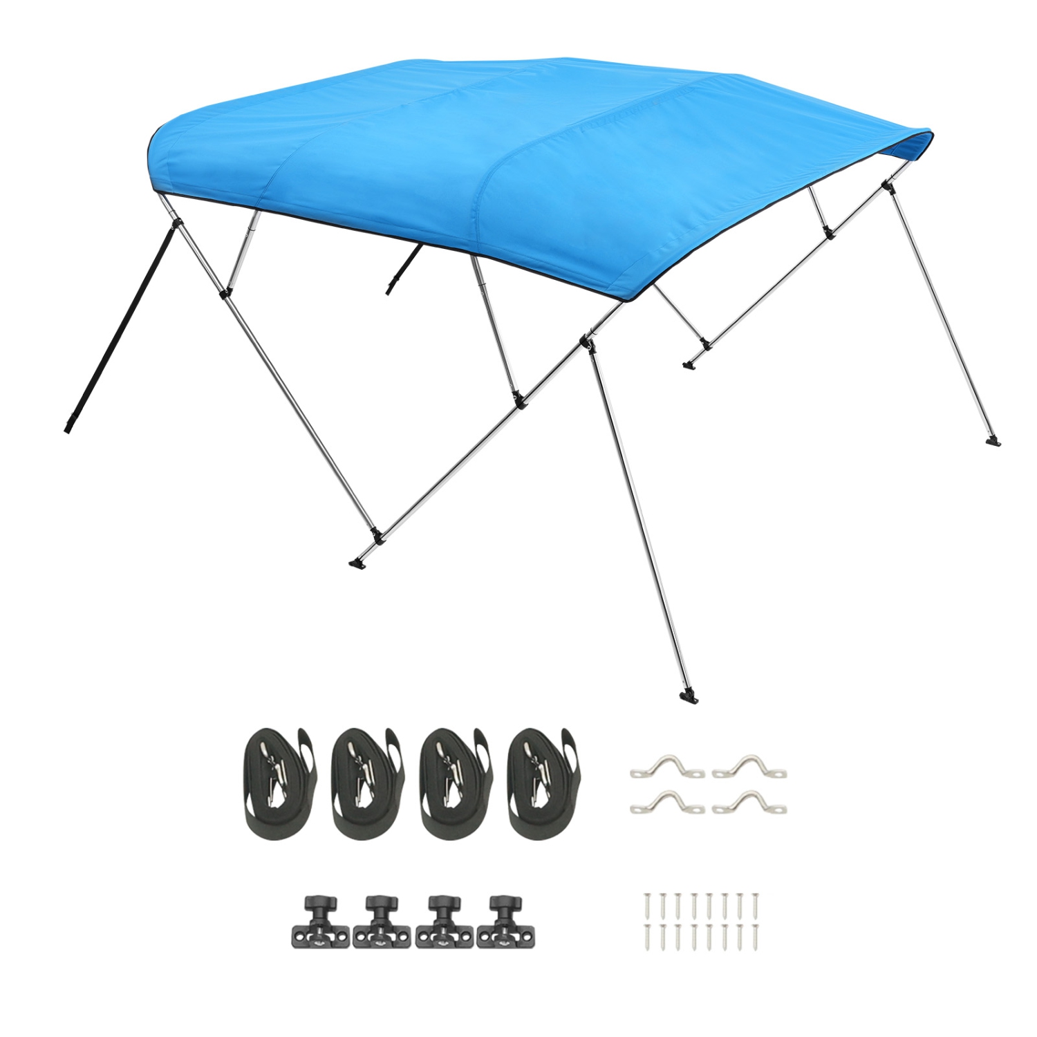 VEVOR 4 Bow Boat Bimini Tops, 600D Polyester Canopy with Aluminum Alloy Frame, Waterproof & Sun Shade, with Storage Bag, 2 Support Poles, 4 Straps,