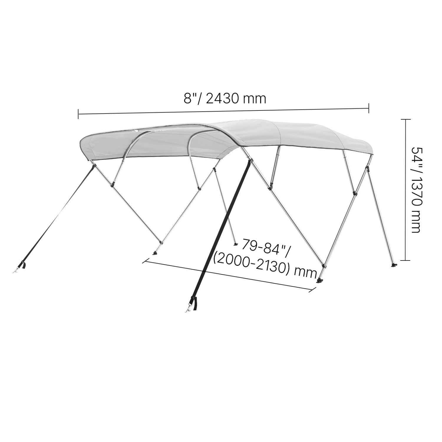 VEVOR 4 Bow Boat Bimini Tops, 600D Polyester Canopy with Aluminum Alloy Frame, Waterproof & Sun Shade, with Storage Bag, 2 Support Poles, 4 Straps,