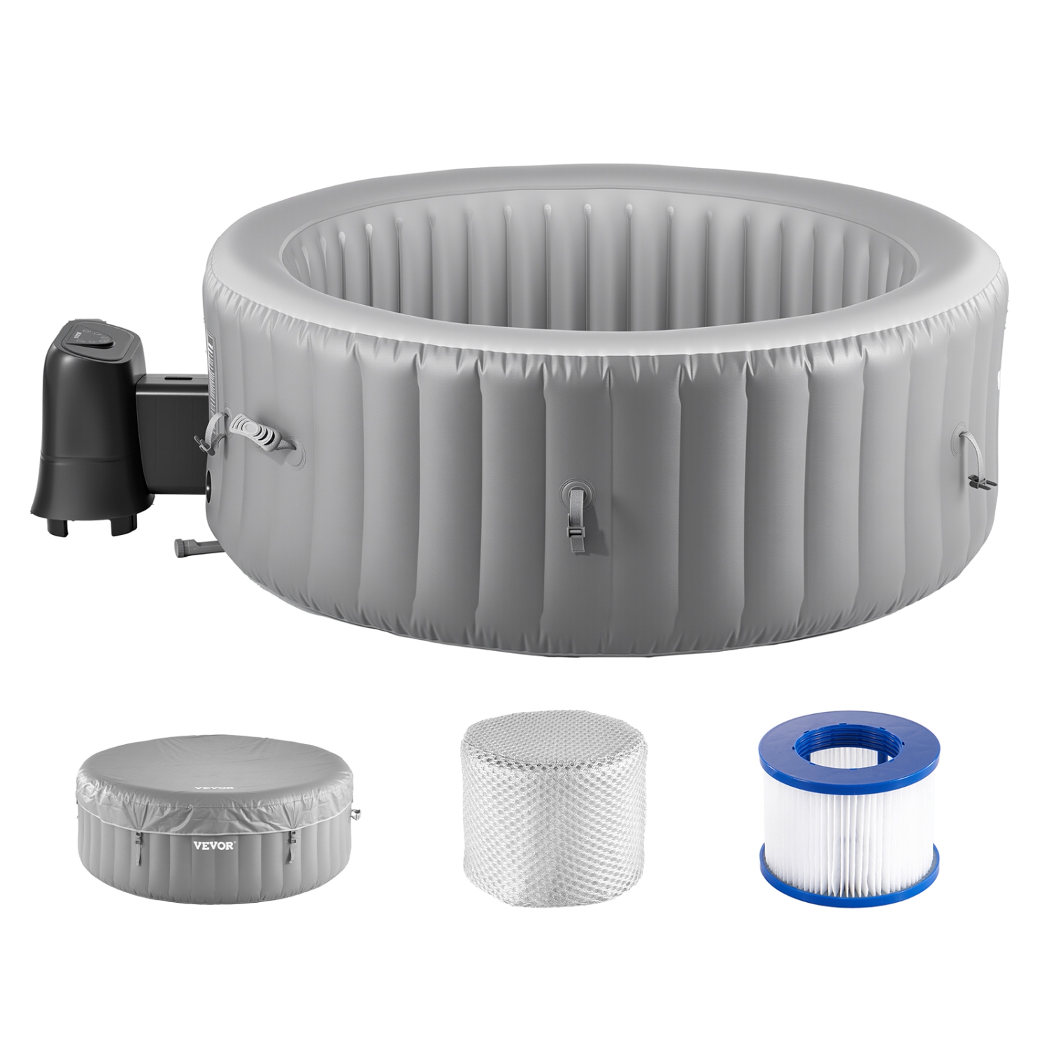 VEVOR Inflatable Hot Tub, 4 to 6 Person Capacity, 81.9 x 26 in Round, with 130 Soothing Jets, Filter, Cover and Mat, Multi-function Control Panel,