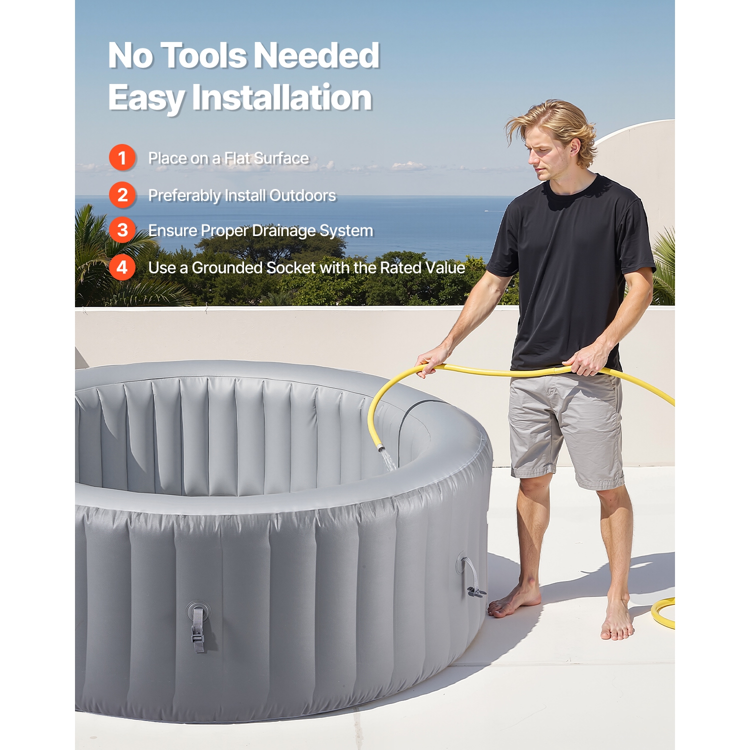 VEVOR Inflatable Hot Tub, 4 to 6 Person Capacity, 81.9 x 26 in Round, with 130 Soothing Jets, Filter, Cover and Mat, Multi-function Control Panel,